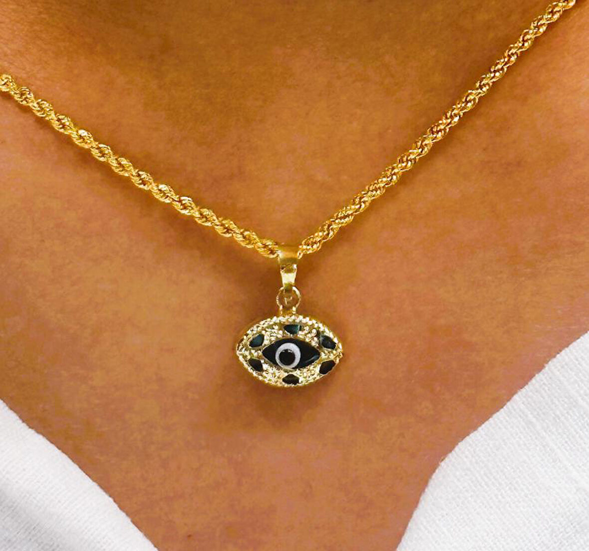  14 Ayar Altın Nazar Göz Boncuk Kolye Ucu 26089-1