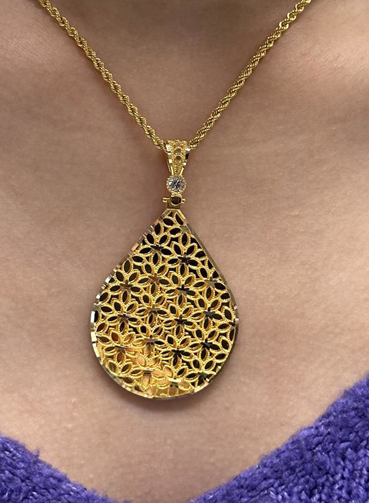 Altın Damla Model Kolye Ucu