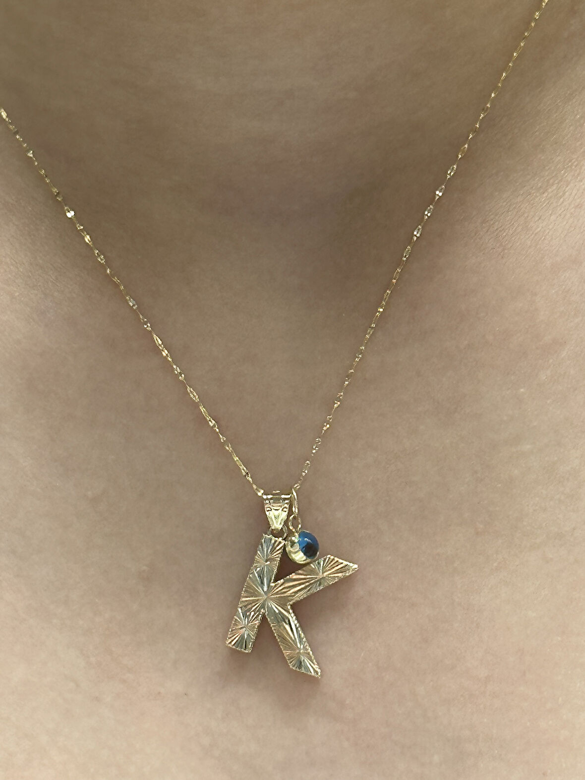  Altın 3 Boyutlu K Harfli Kadın Aynalı Zincir