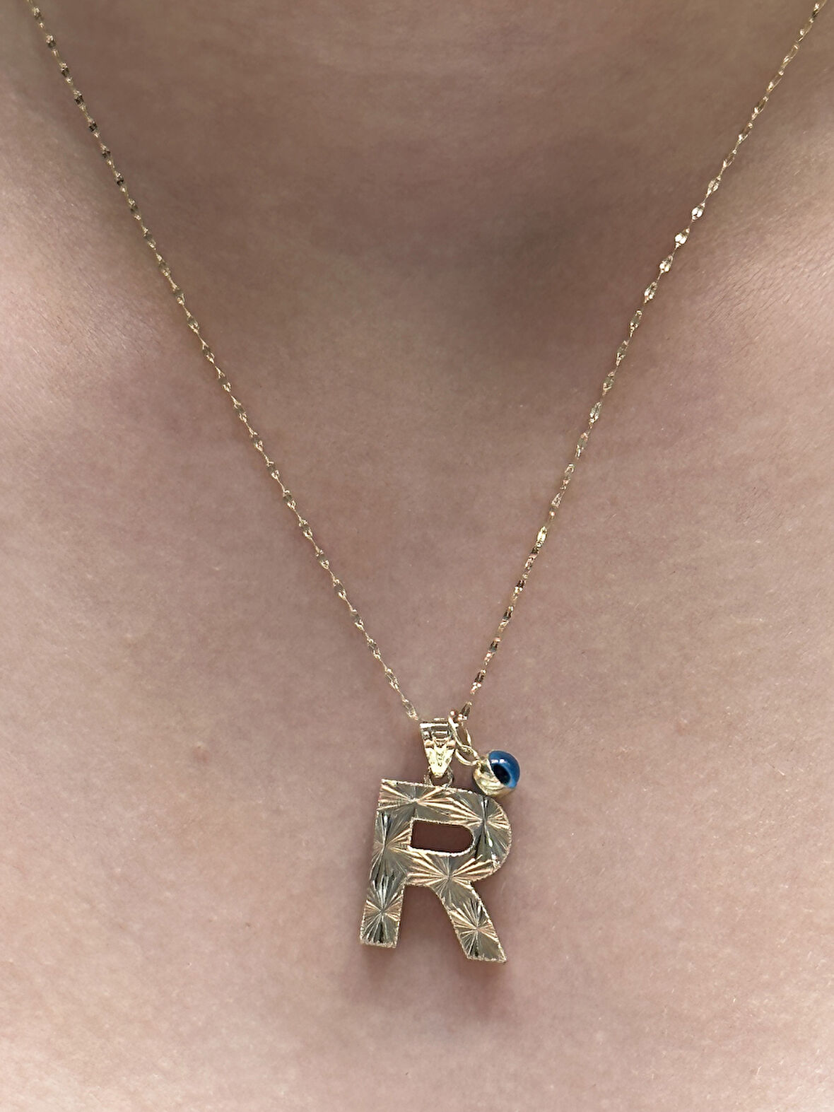  Altın 3 Boyutlu R Harfli Aynalı Zincir