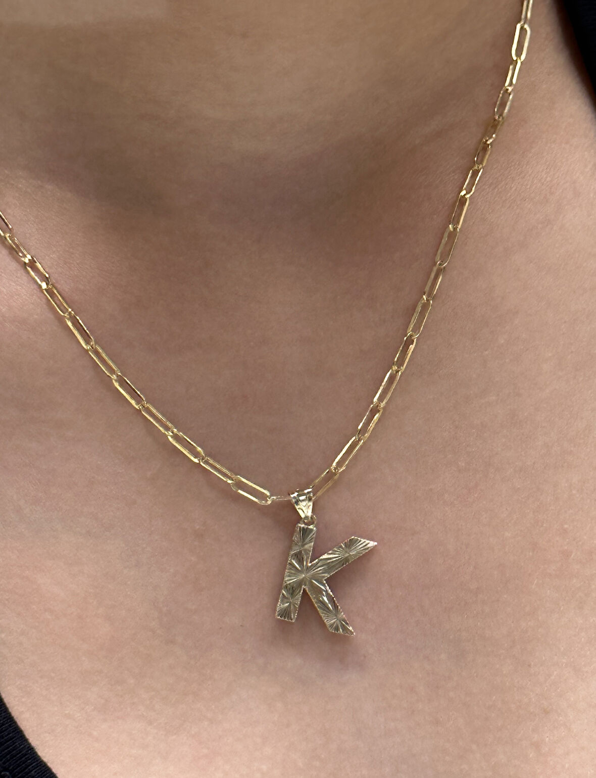 Altın 3 Boyutlu K Harf Kolye Ucu