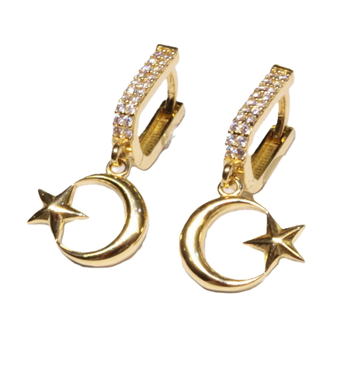  14 Ayar Altın Ay Yıldız Model Halka Küpe 25159