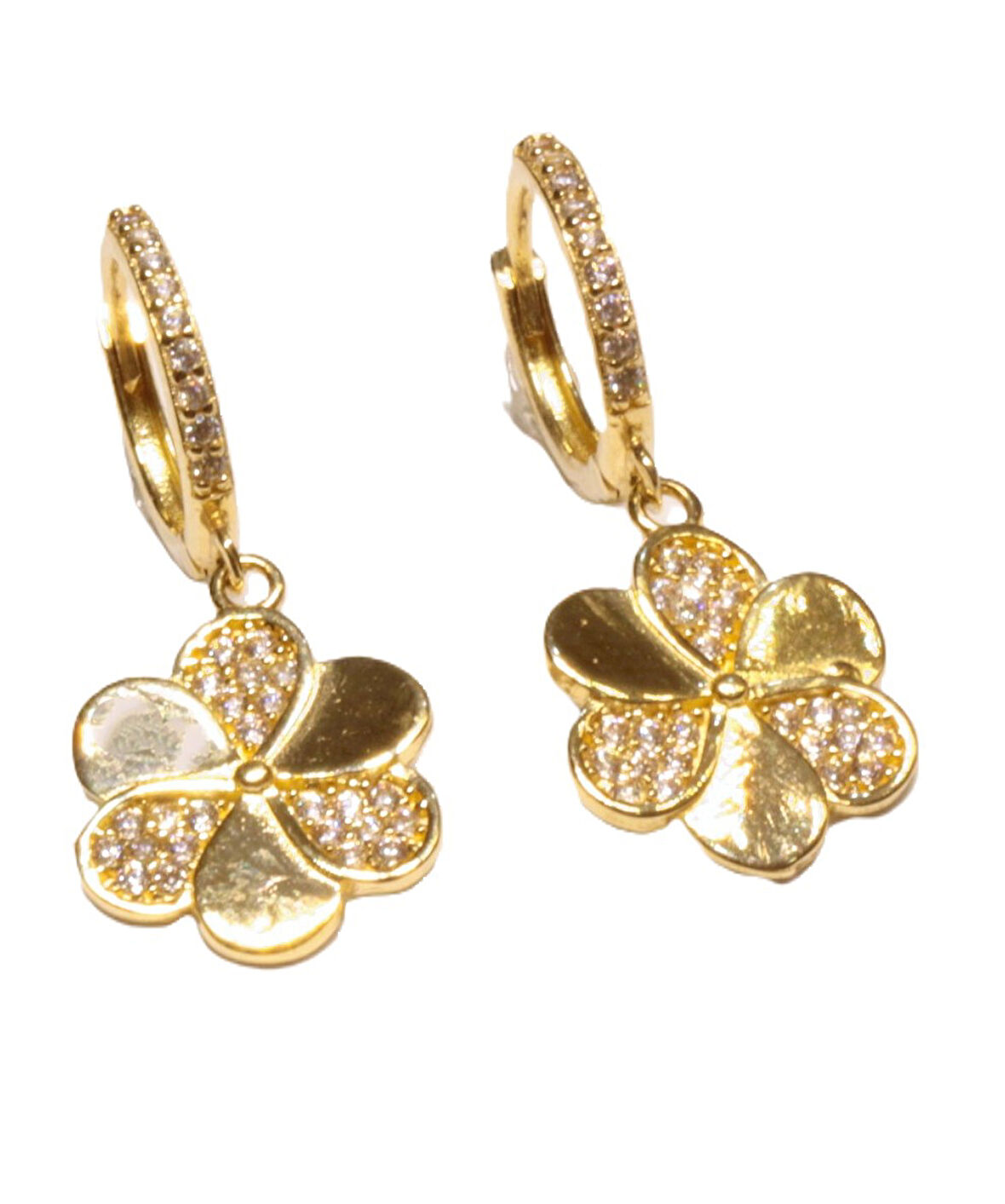  14 Ayar Altın Yonca Model Halka Küpe