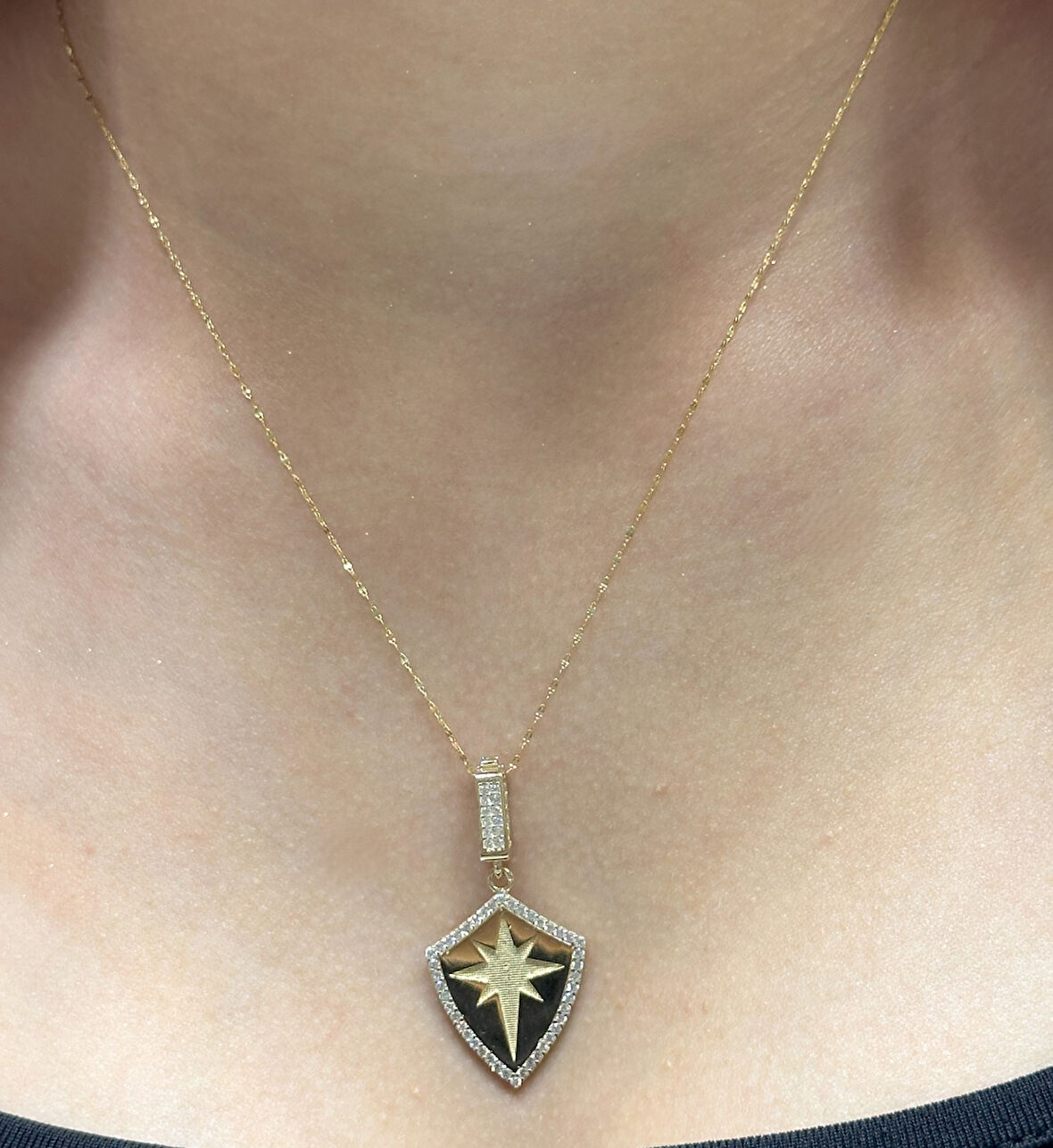  14 Ayar Kutup Yıldız Kolye Uçlu Aynalı Zincir
