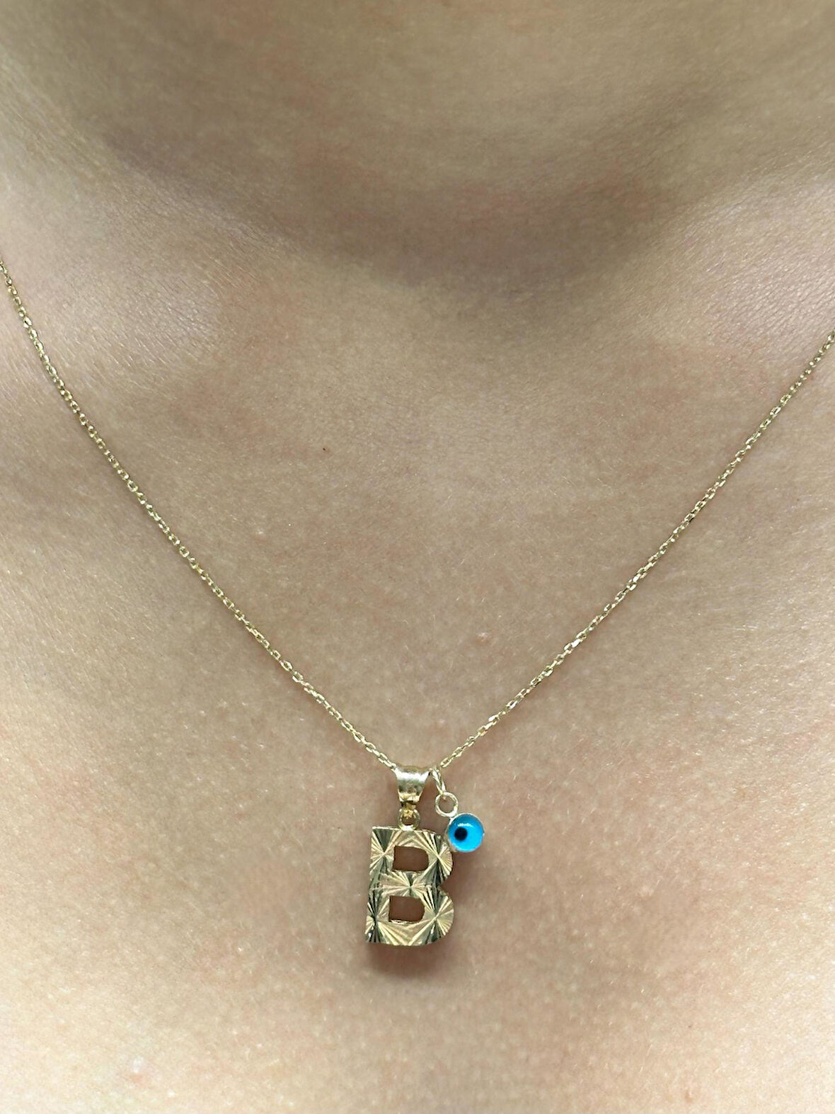 14 Ayar Altın Nazar Boncuklu B Harfli Zincir