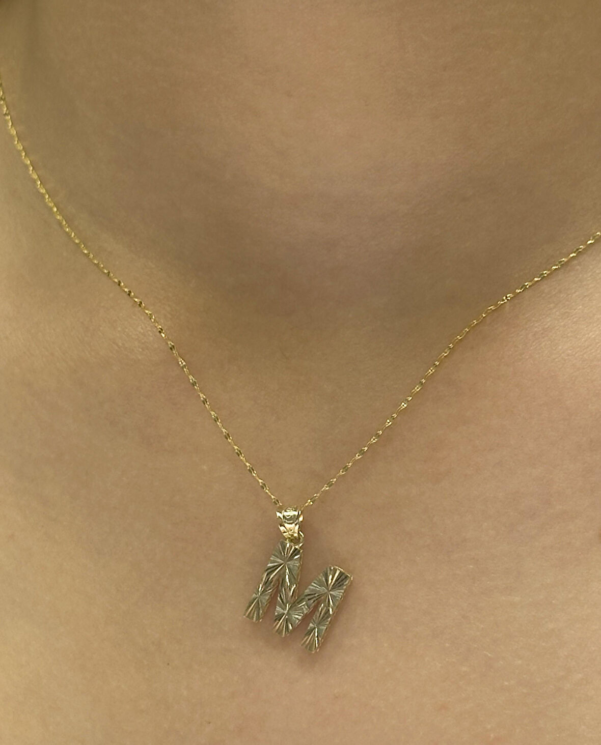 14 Ayar Altın M Harfli Aynalı Zincir