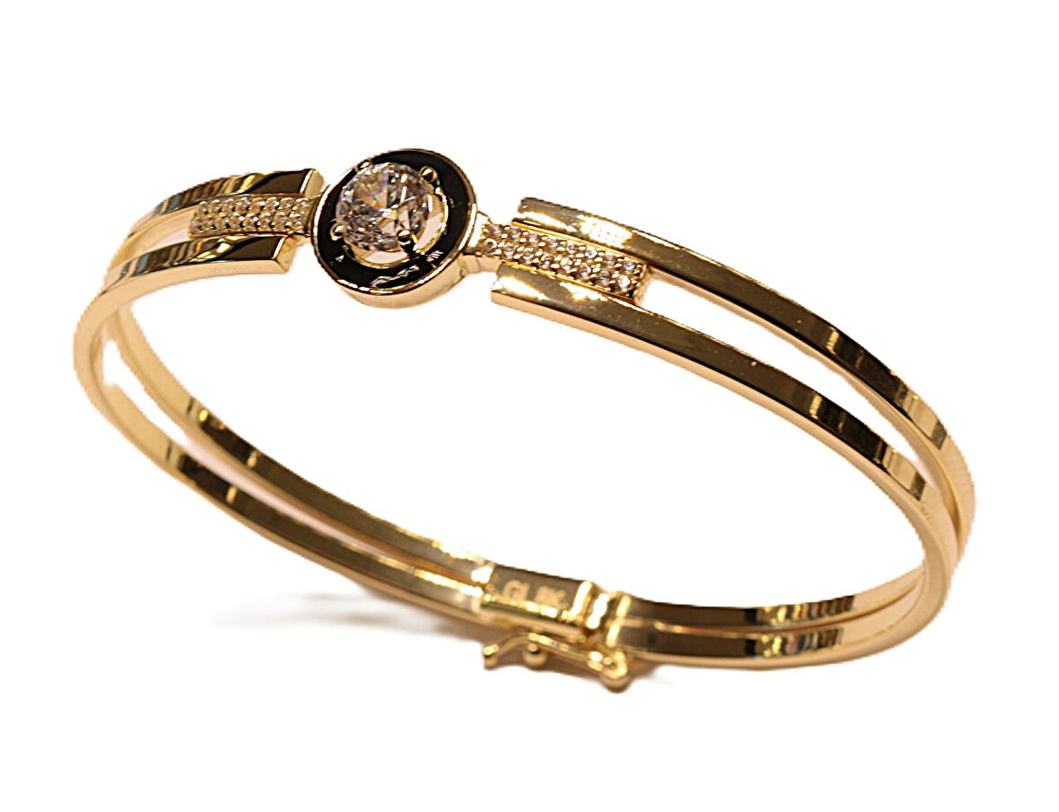 Altın Tek Taş Kaburga Kelepçe Bilezik