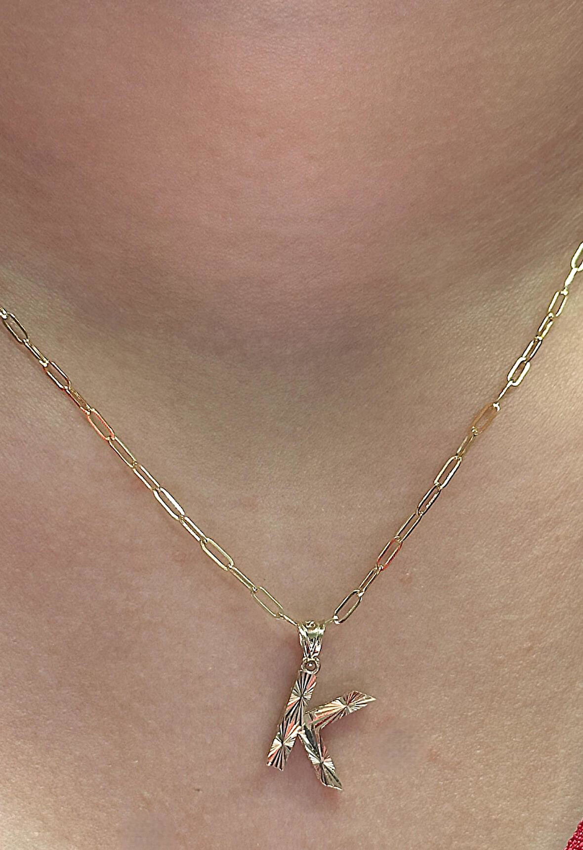  Altın 3 Boyutlu K Harfli Ataç Zincir