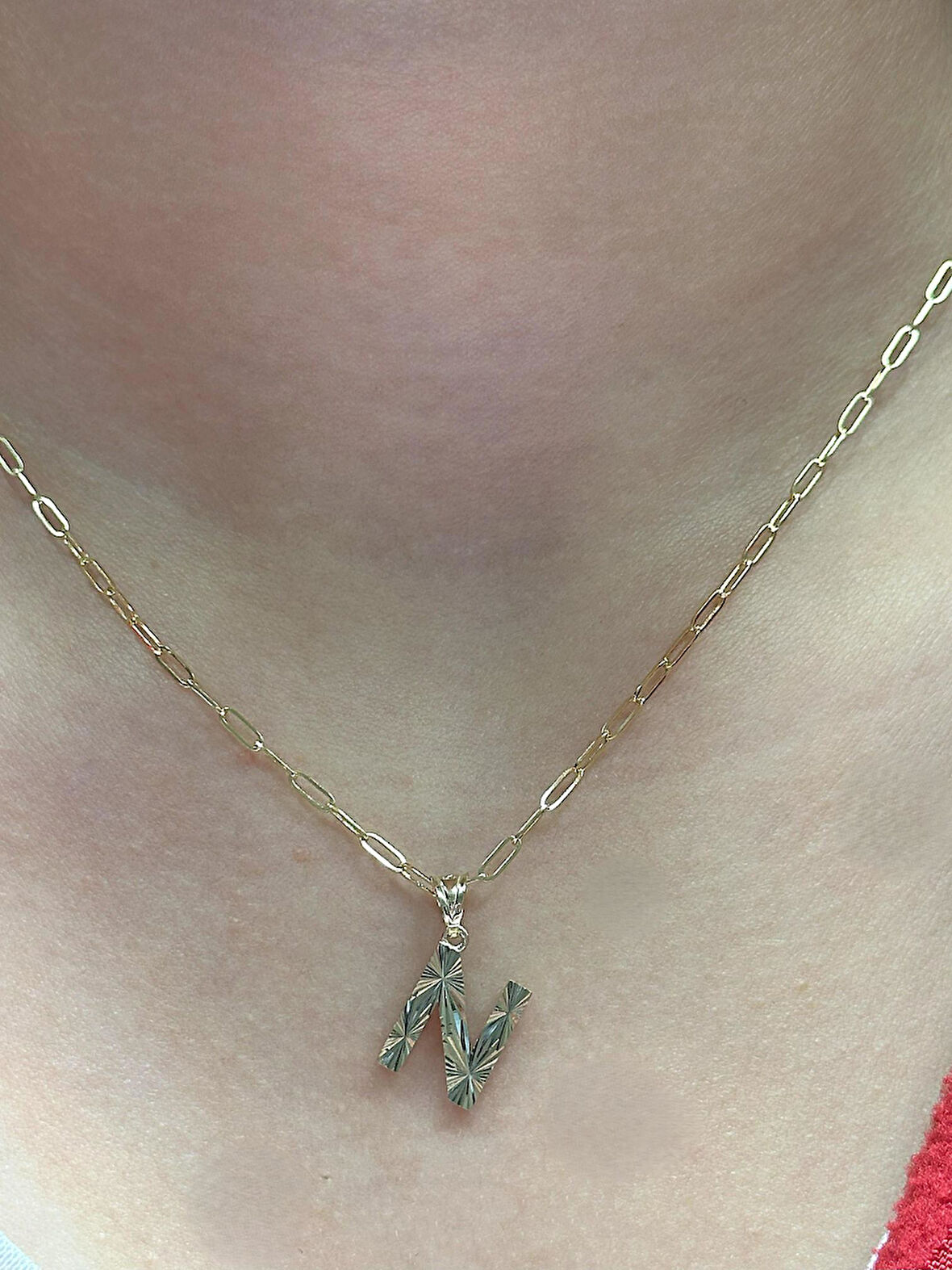 Altın 3 Boyutlu N Harfli Ataç Zincir