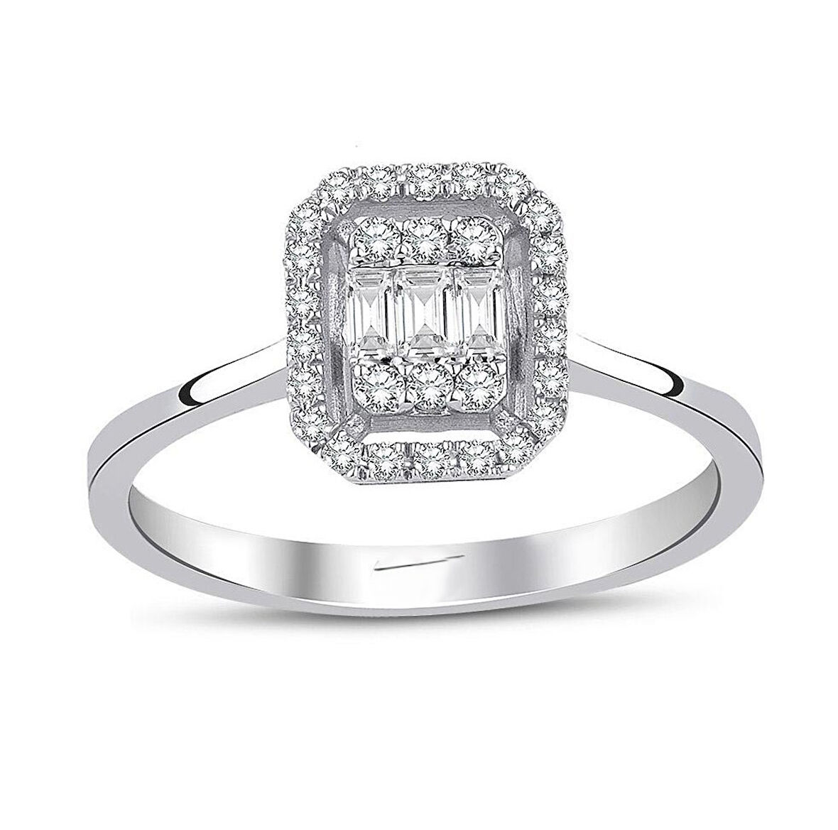 Beyaz Altın Baget Taşlı Yüzük 34287