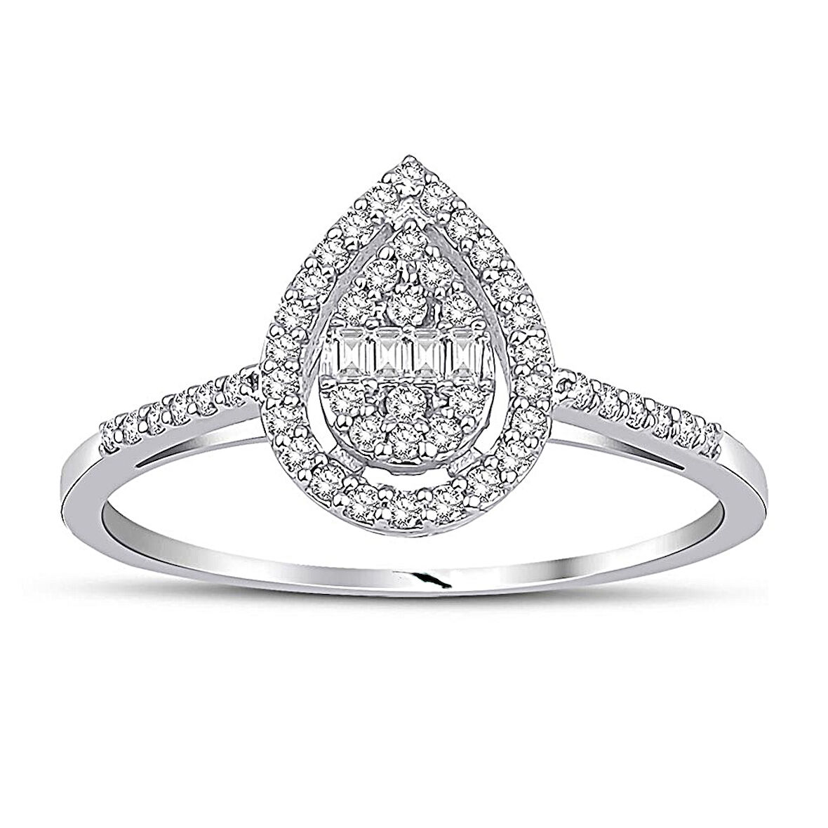 Beyaz Altın Baget Taş Yüzük 34289