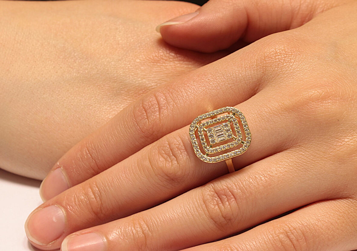  Altın Baget Taş Yüzük 34290