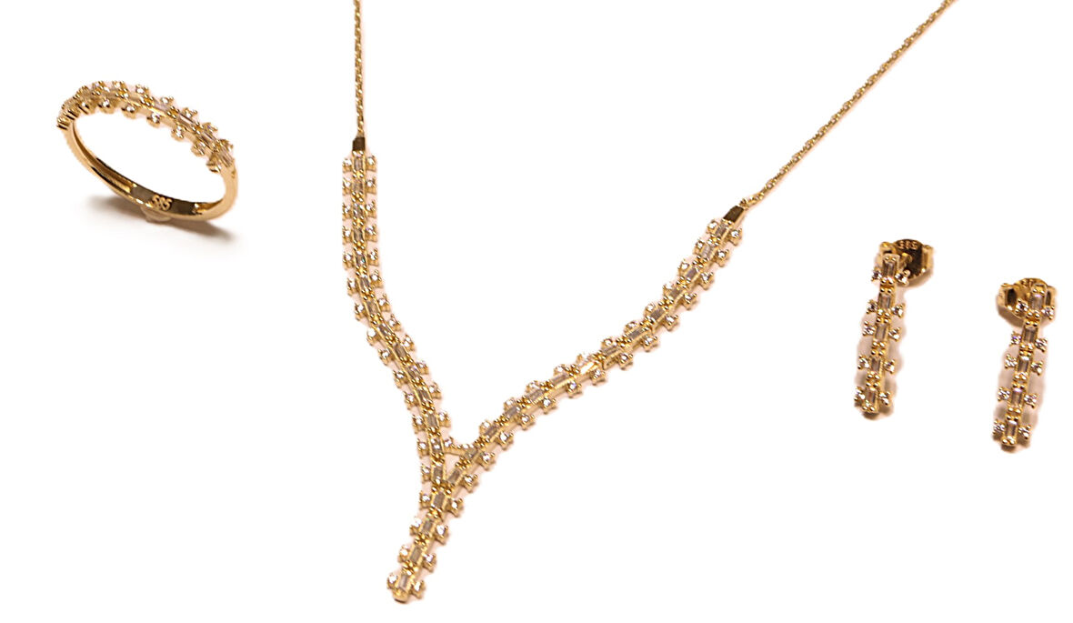 14 Ayar Altın Baget Taşlı Su Yolu Düğün-Nişan Seti