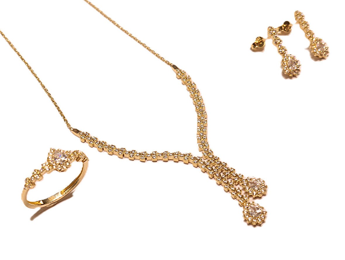 Altın Baget Taşlı Su Yolu Düğün-Nişan Seti