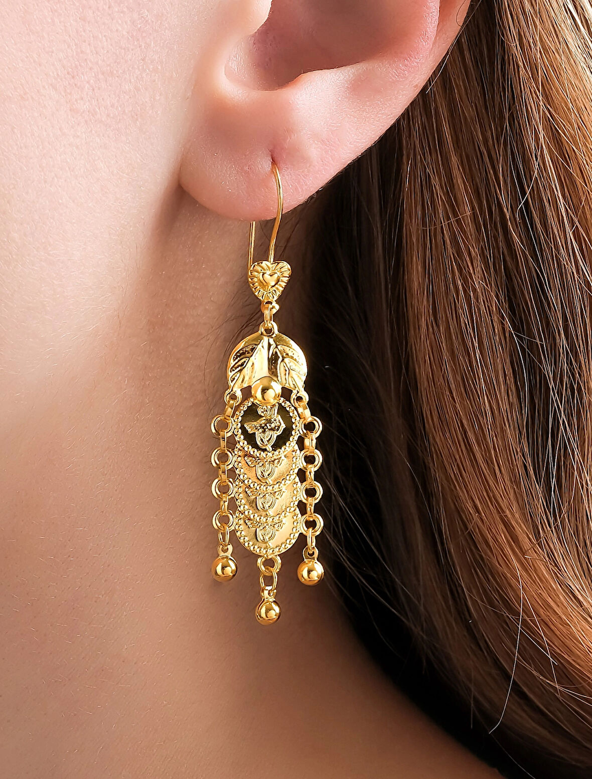 14 Ayar Altın Sallantılı Reşat Çeyrek Altın Küpe