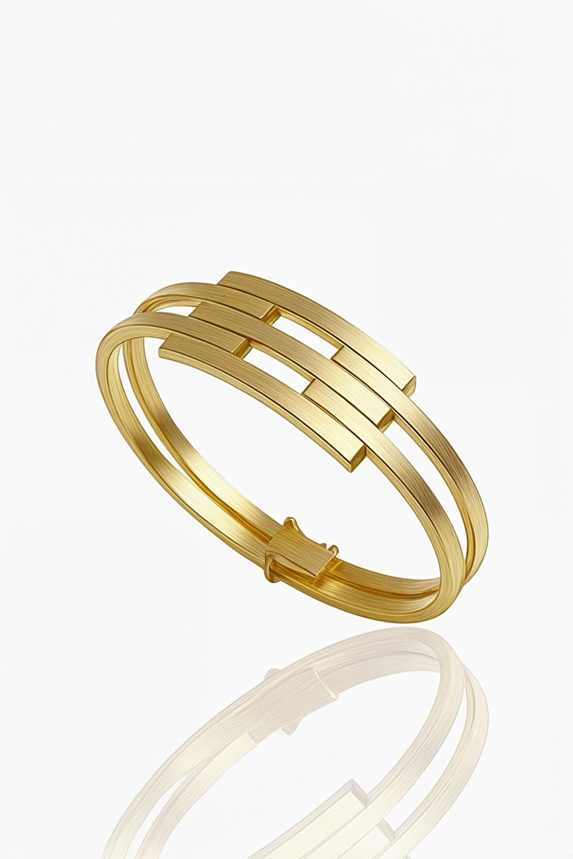  Altın Üç Sıra Kaburga Kelepçe Bilezik