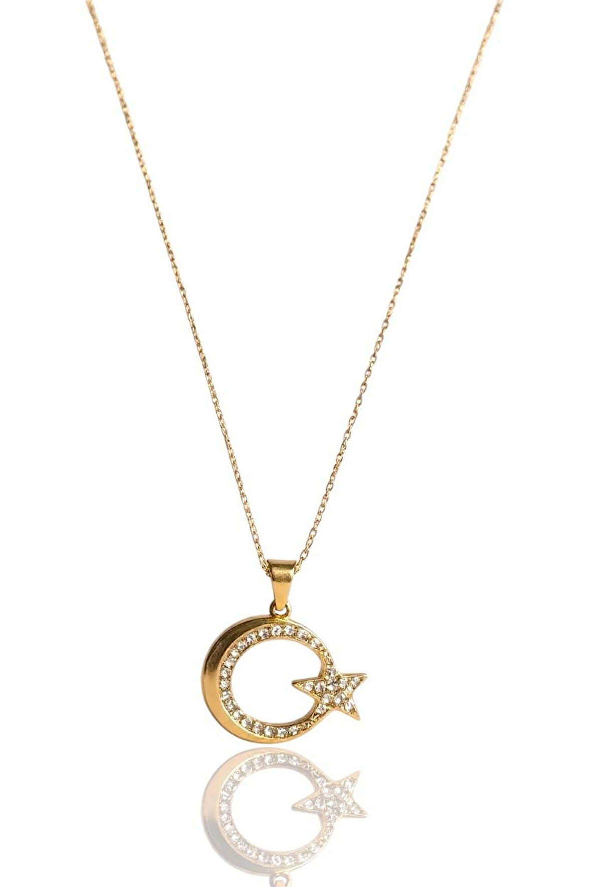 Altın Ay Yıldız Kolye Uçlu Zincir