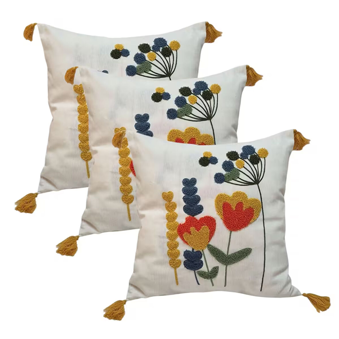 3 adet Fermuarlı Nakışlı Kırlent kılıfı(40x40)