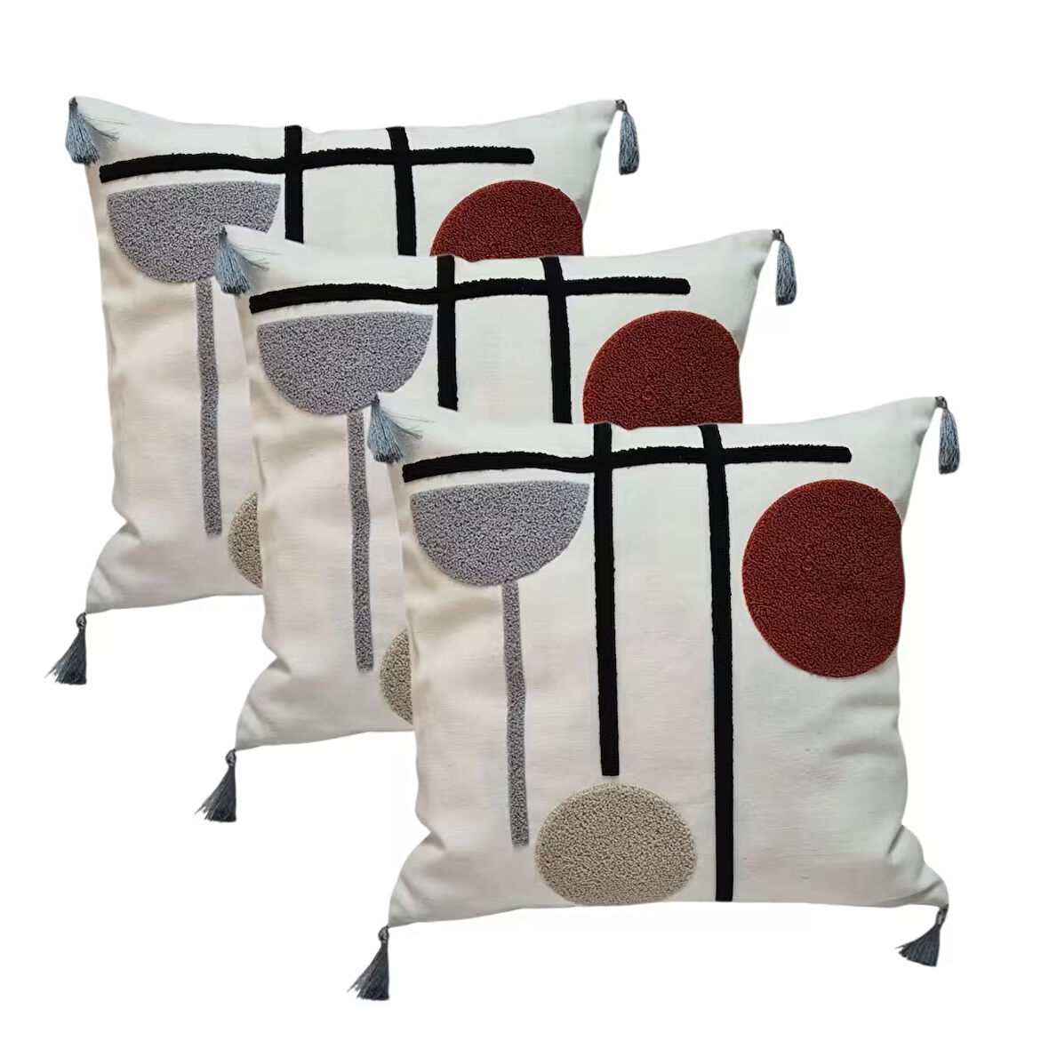 3 adet Fermuarlı Nakışlı Kırlent kılıfı(40x40)