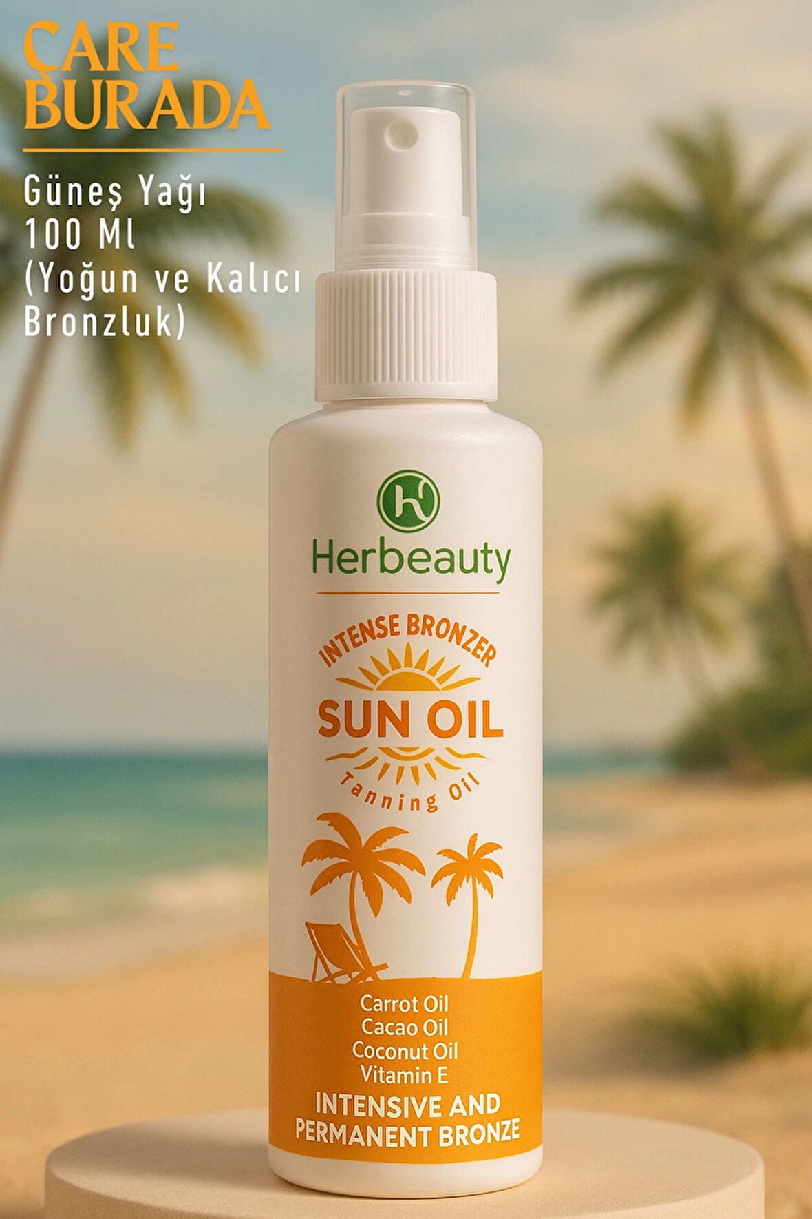 Herbeauty - Bronzlaştırıcı Güneş Yağı 100 Ml (Kakao Yağı, Havuç Yağı, E Vitamini)