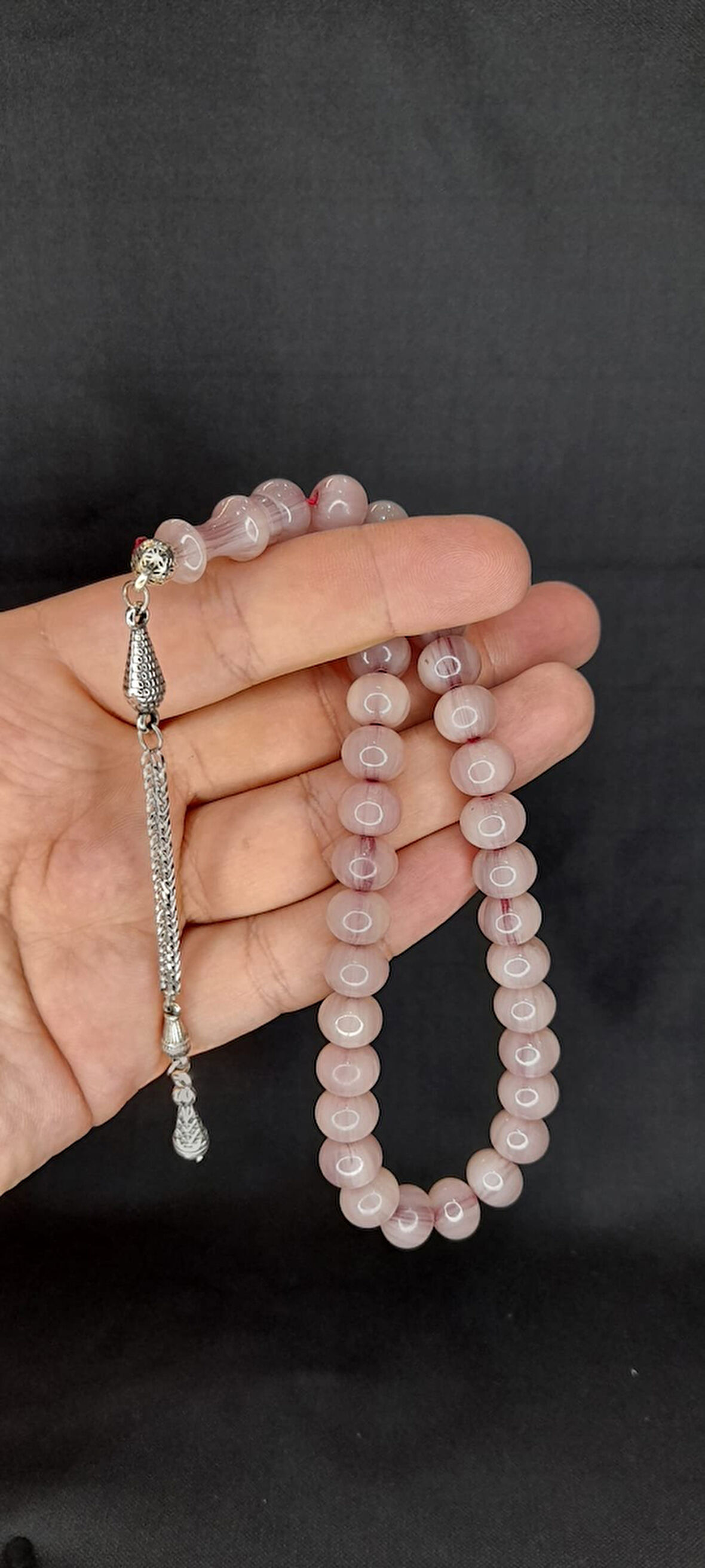 SEVGİLİYE ÖZEL HEDİYE ÇUBUK KEHRİBAR TESBİH KÜRE KESİM BEYAZ HAMUR H-1323.