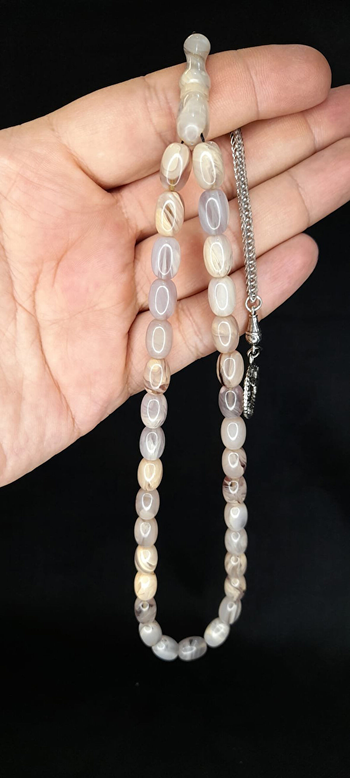 SEVGİLİYE ÖZEL HEDİYE ATEŞ KEHRİBAR TESBİH KAPSÜL KESİM BEYAZ HAMUR H-1346.