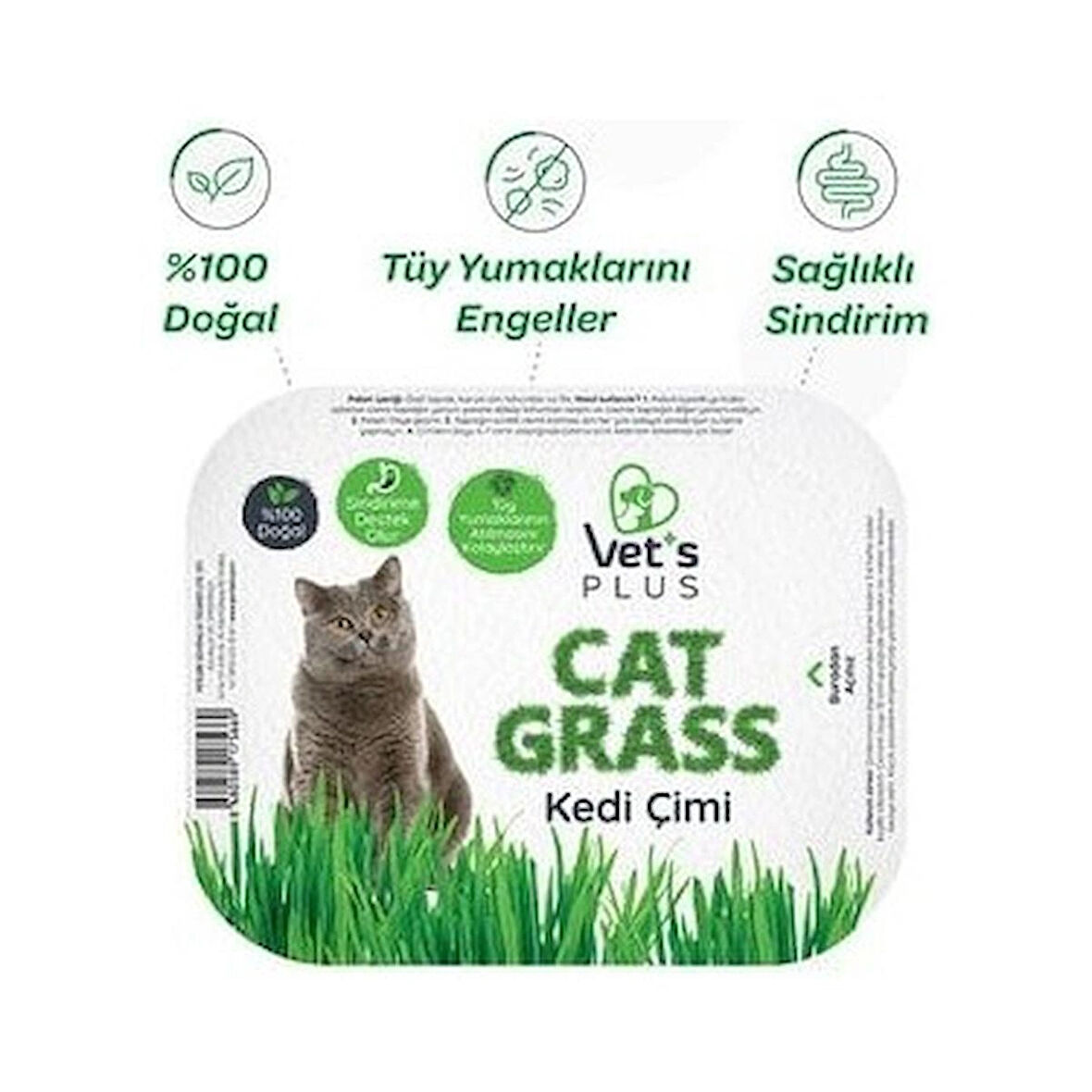 Vet's Plus %100 Doğal Fileli Kedi Çimi (Tüy Yumağı Önleyici)