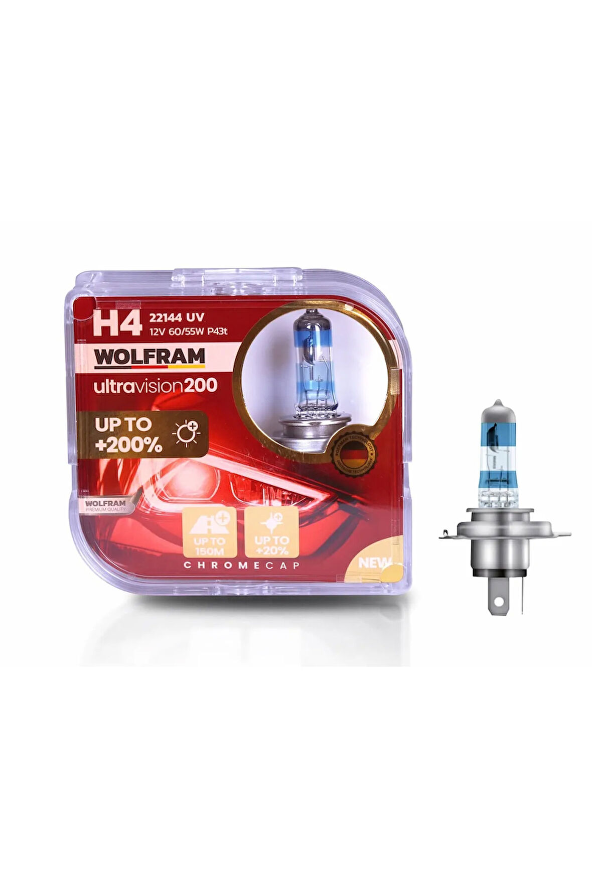 H4 Ampul PERFORMANS AMPULÜ Ultra Vision +%200 Fazla +%20 Beyaz Işık 12V 60/55W (2 ADET)