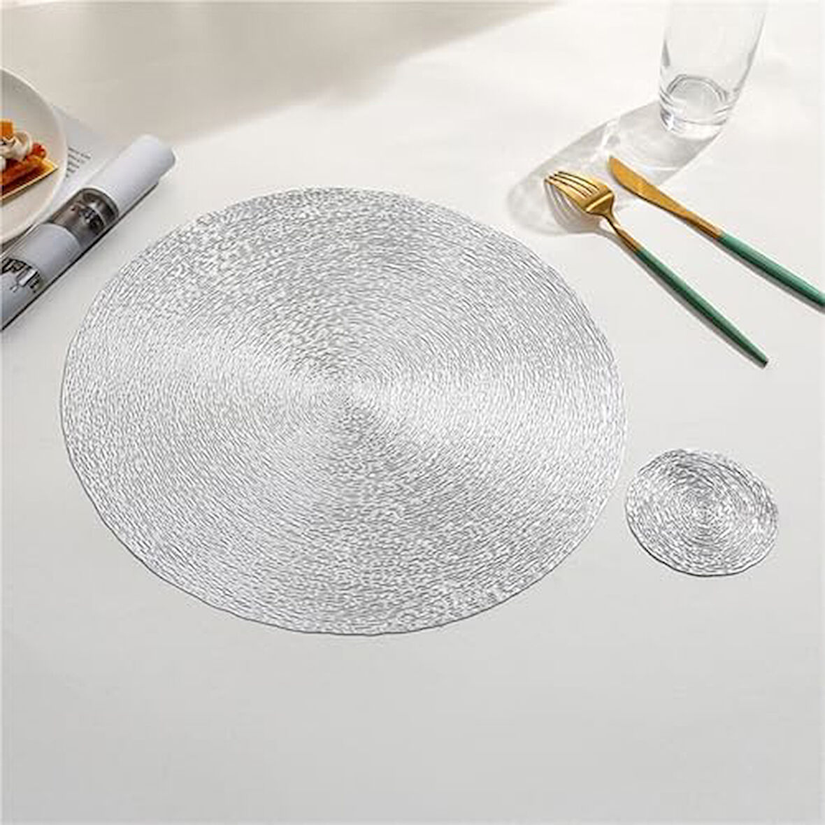 PVC yemek takımı, Yuvarlak PVC Amerikan Servis Seti 6 Parça Gümüş(Silver)