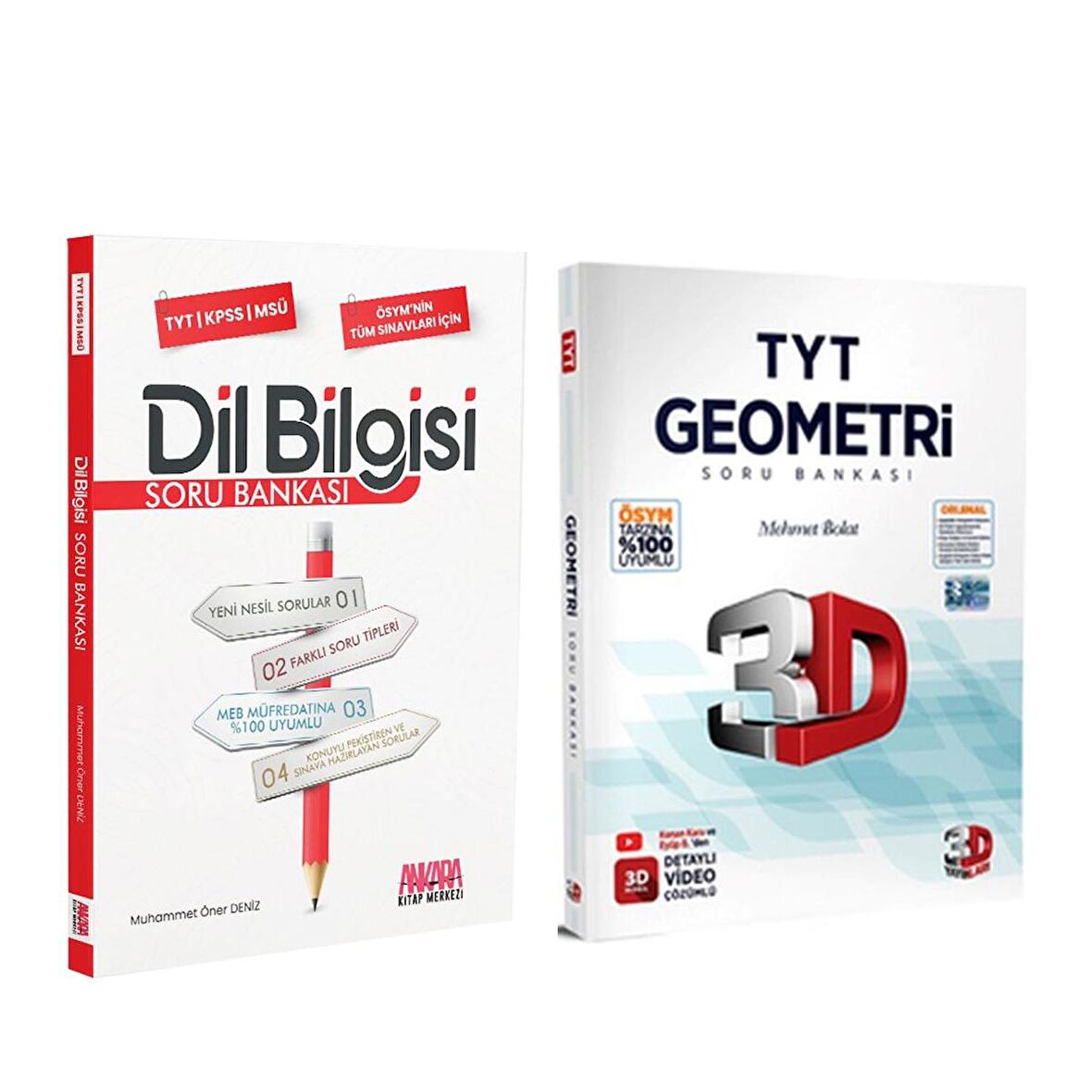 3D TYT Geometri ve AKM Dil Bilgisi Soru Bankası Seti 2 Kitap