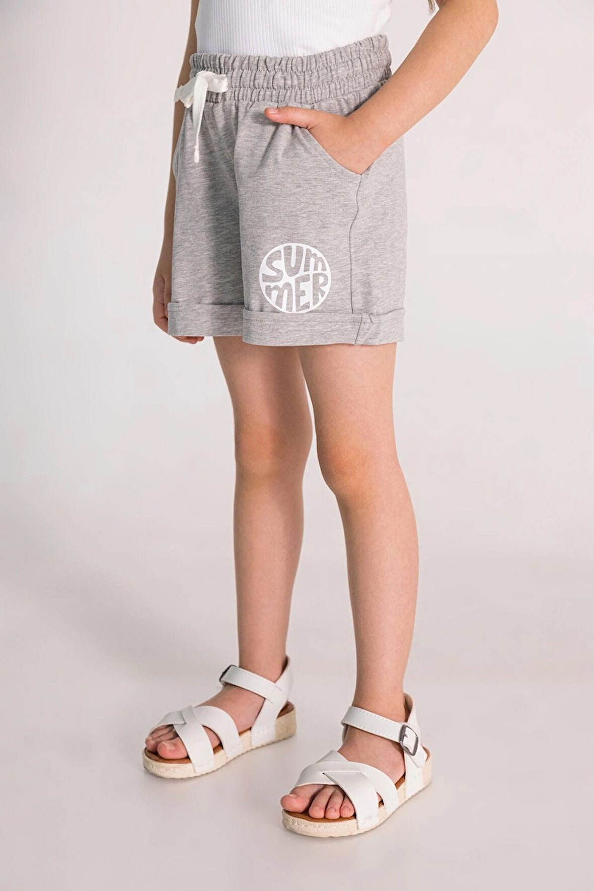 Beli Lastikli Summer Yazılı Kız Çocuk Şort