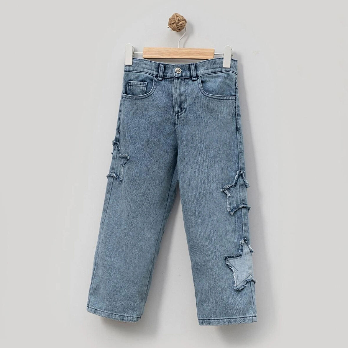 Yıldız Nakışlı Kız Çocuk Kot Pantolon/Jeans