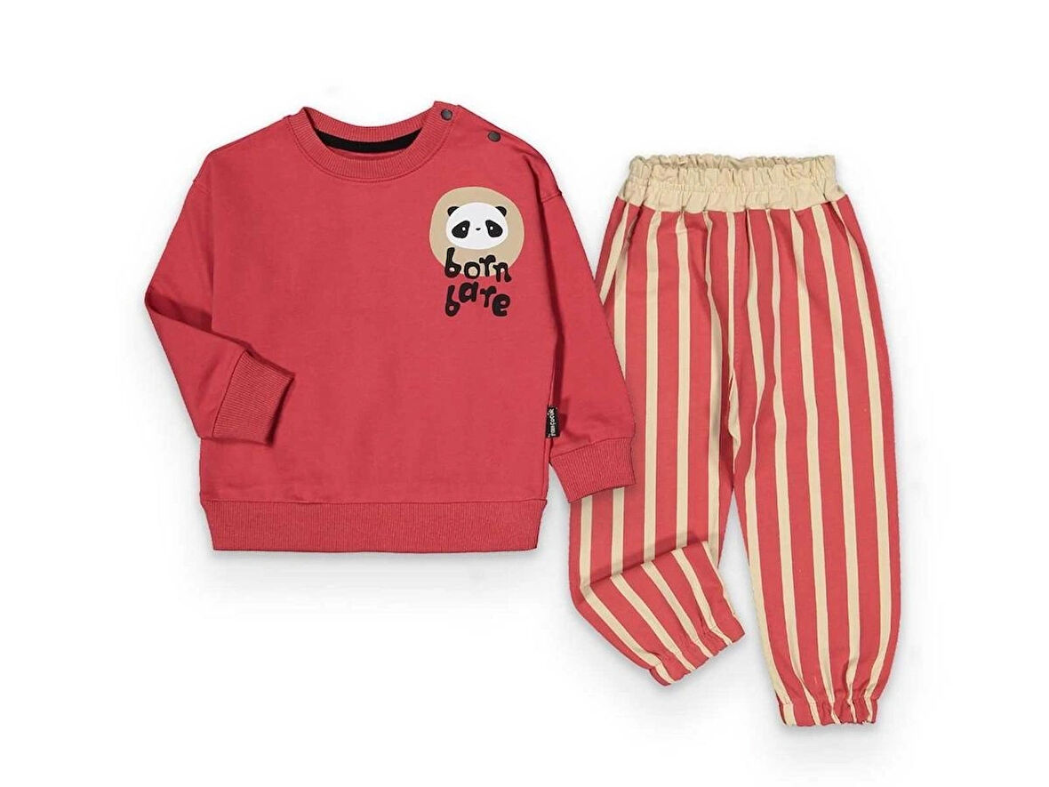 Çizgili Erkek Bebek Kırmızı İkili Takım