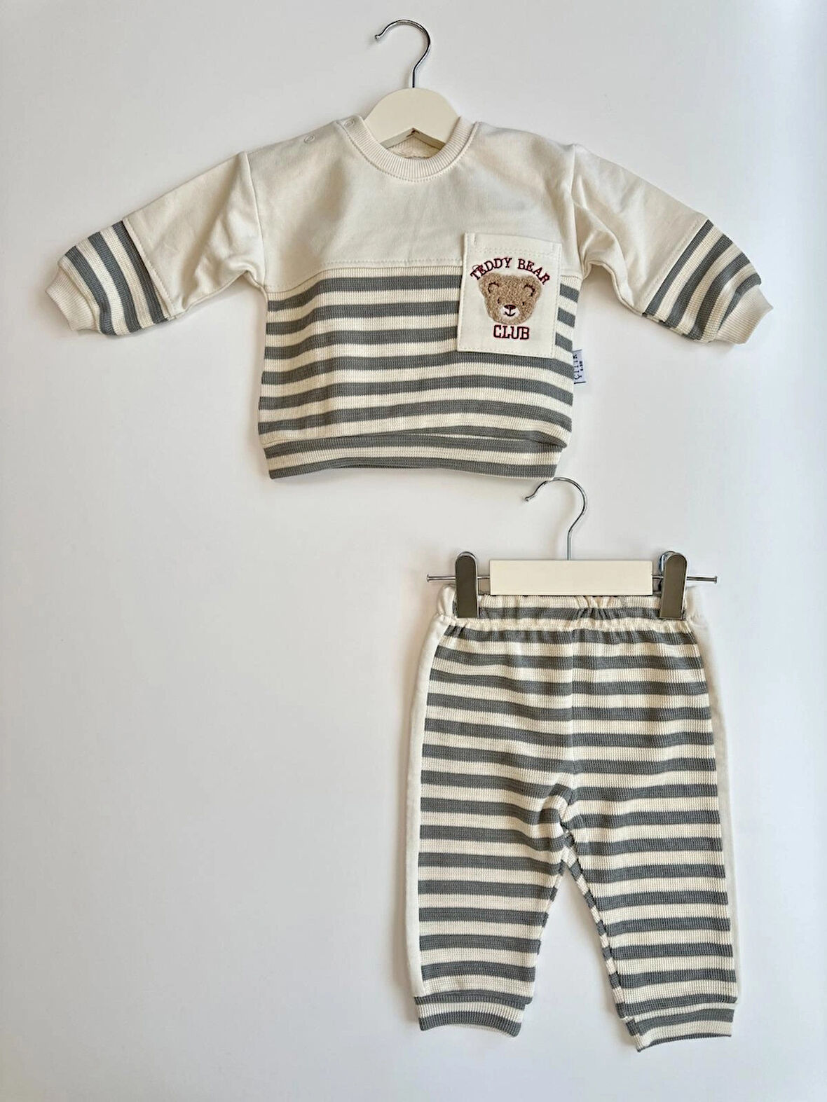 Ayıcık Nakış Cepli Erkek Bebek İkili Takım 