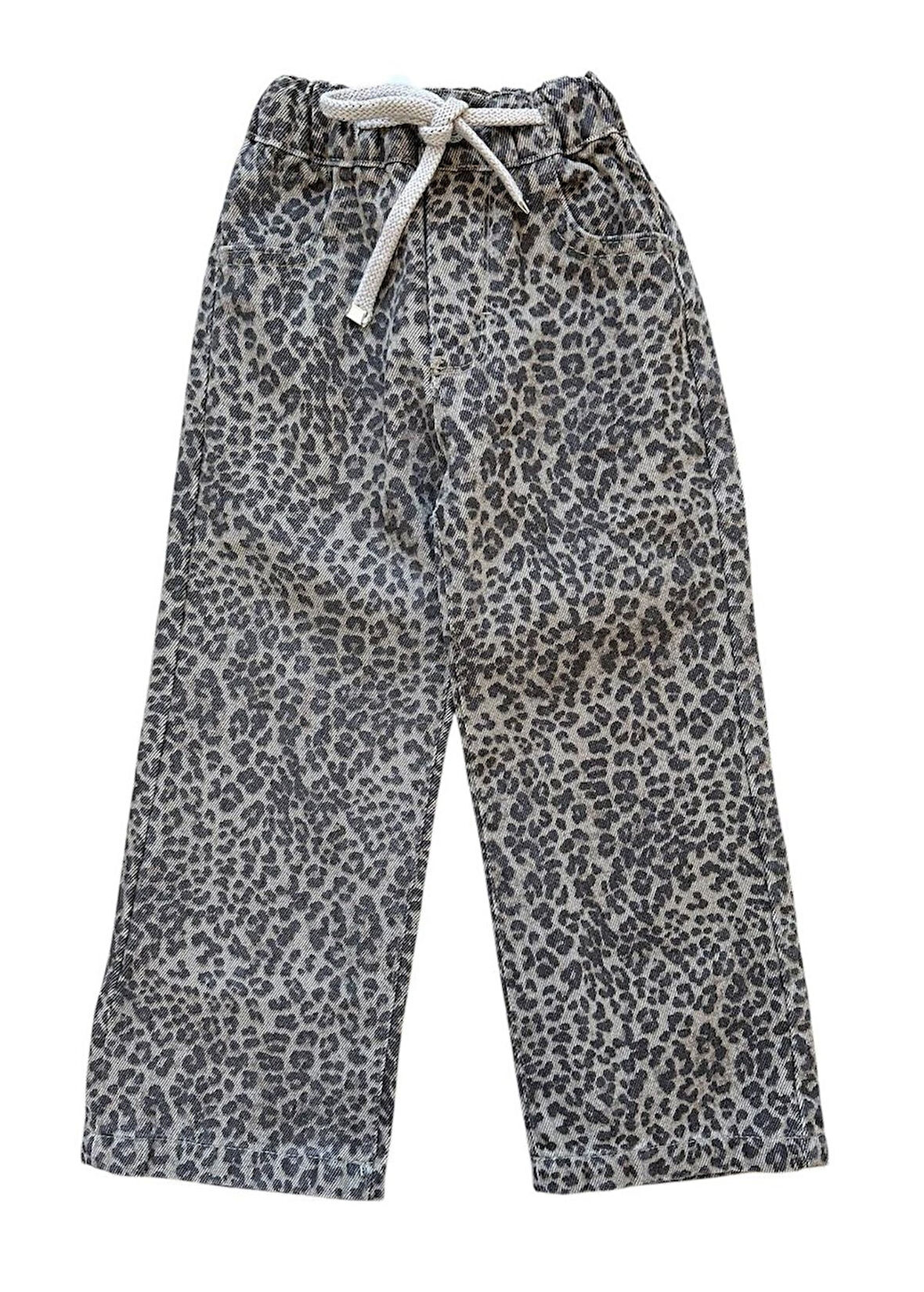 Leopar Desenli Beli Lastikli Kız Çocuk Pantolonu