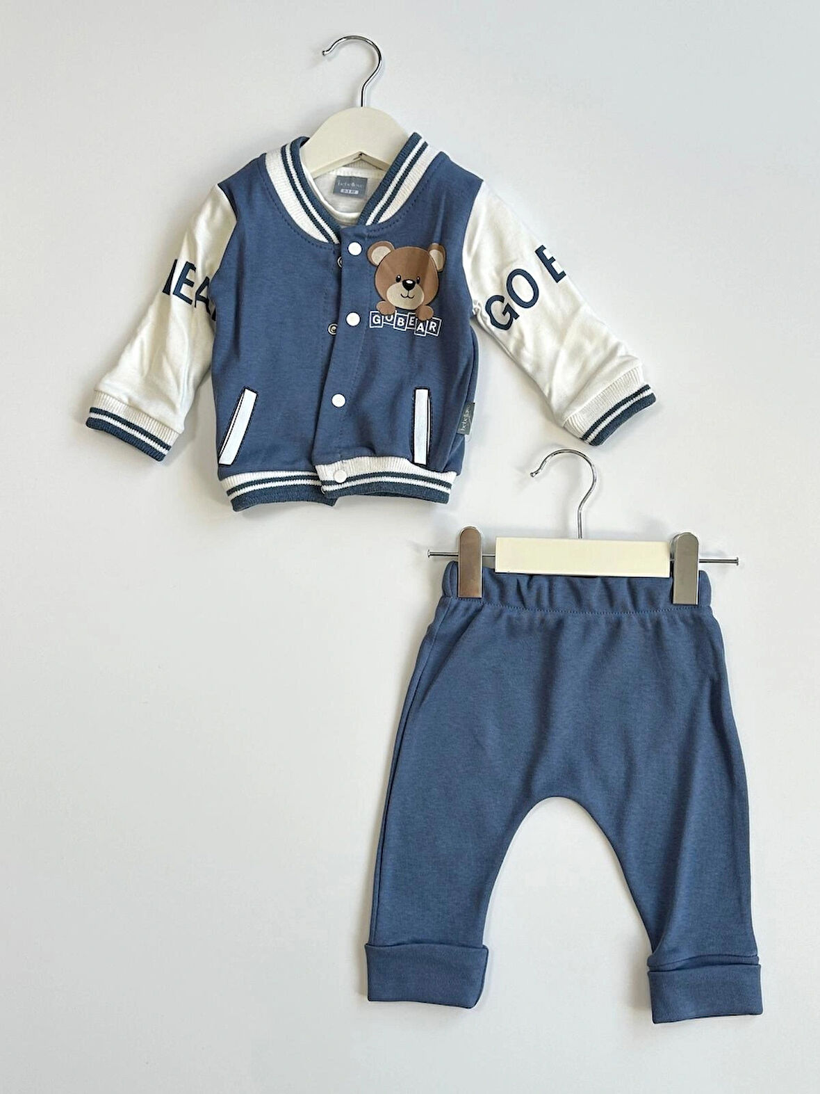 Ayıcık Desenli 3'lü Erkek Bebek Kolej Takım Seti