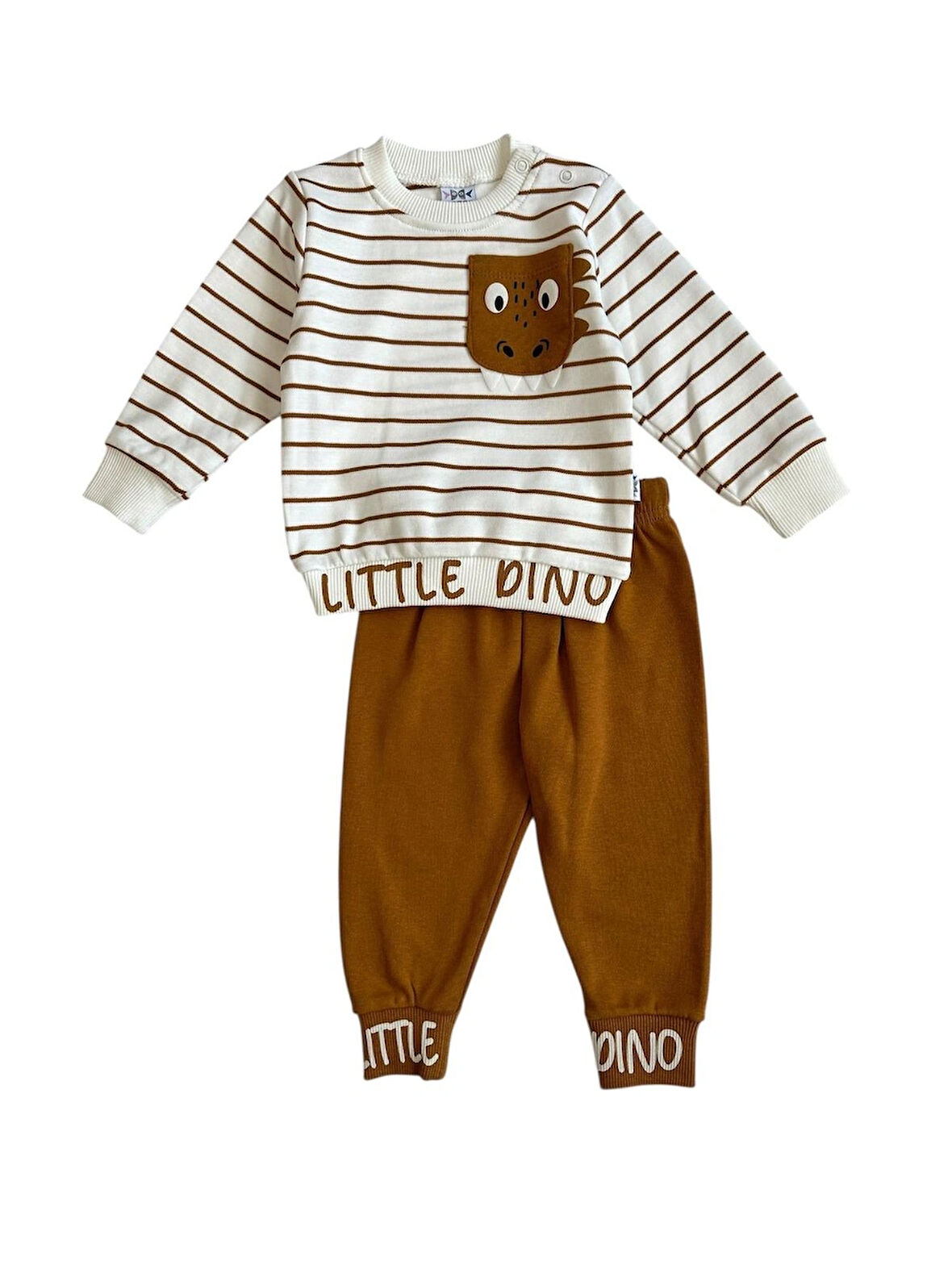 Küçük Dino Çizgili Erkek Bebek İkili Takım