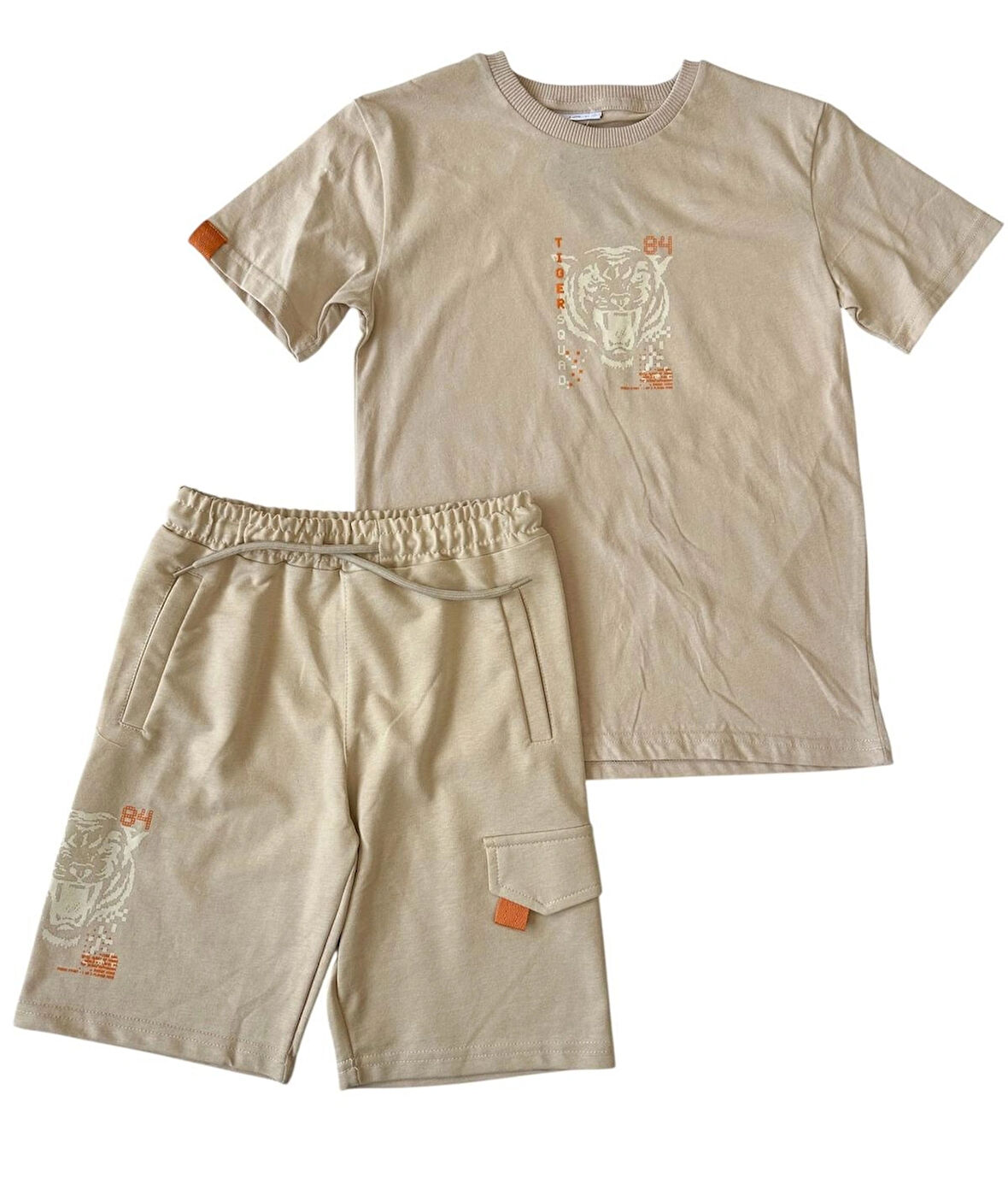 Kargo Cepli Erkek Çocuk Bej Şortlu İkili Takım