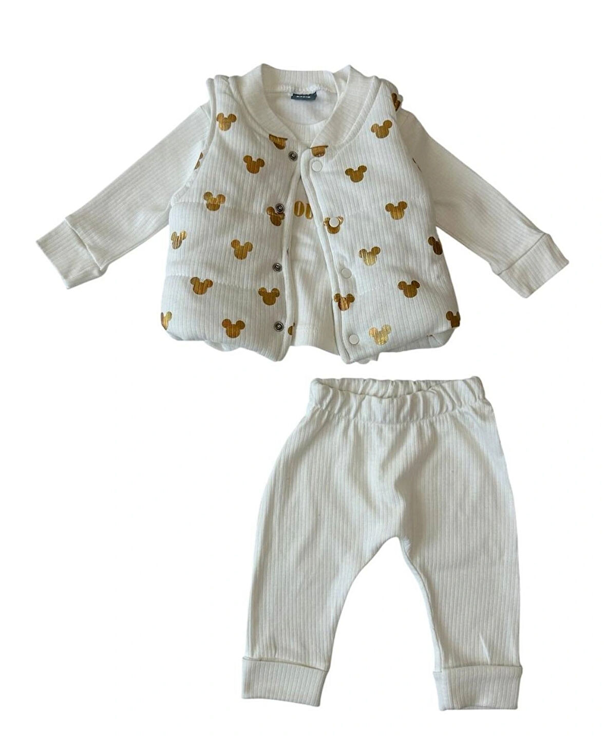 Gold Mickey Desenli 3'lü Şişme Yelekli Bebek Takımı