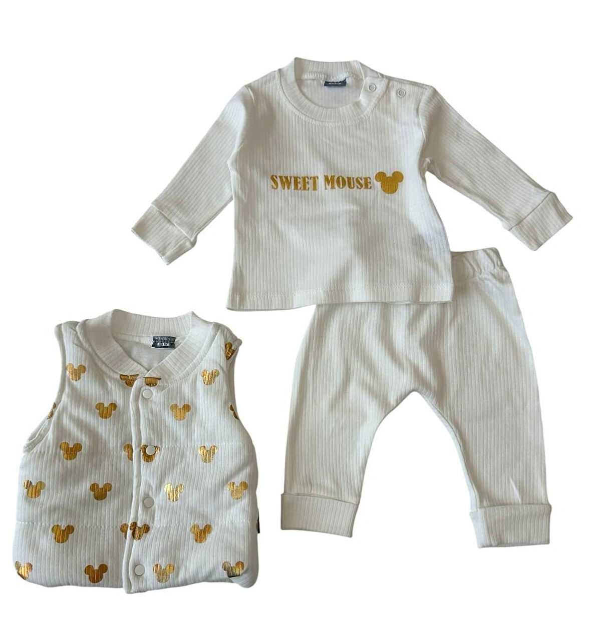 Gold Mickey Desenli 3'lü Şişme Yelekli Bebek Takımı