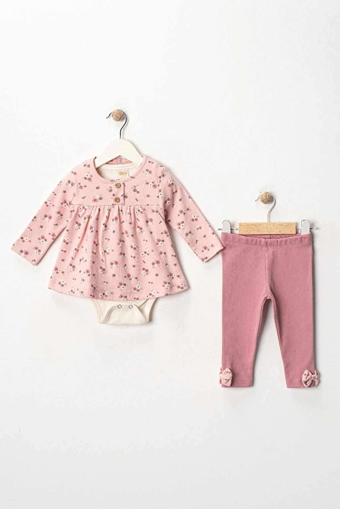 Minik Çiçek Desenli 3'lü Pembe Kız Bebek Zıbınlı Takım