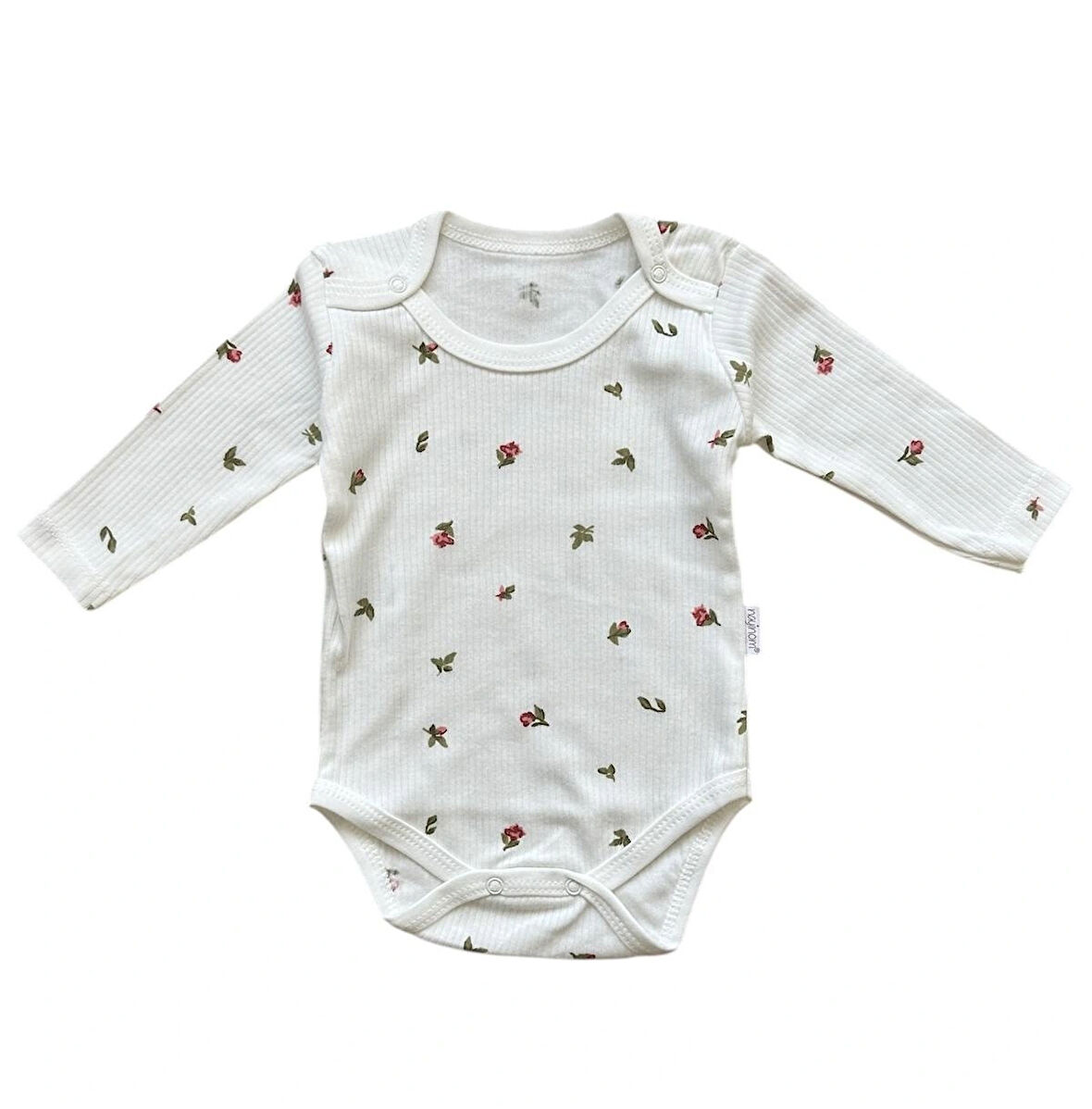Çiçek Desenli Kız Bebek Uzun Kollu Zıbın Body - Beyaz