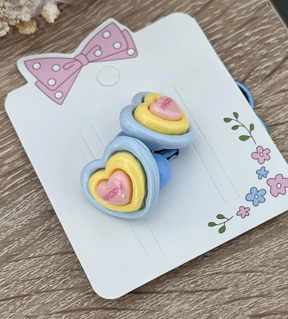 Happy Yazılı Kalp Figürlü Kız Çocuk Lastikli Toka