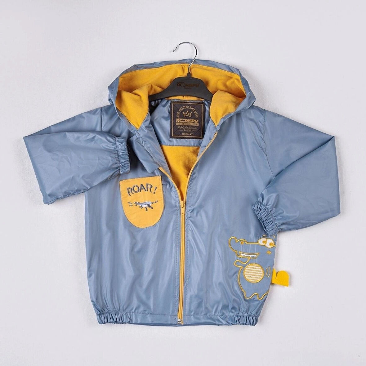 Kapüşonlu Dino Erkek Çocuk Bebemavi Yağmurluk