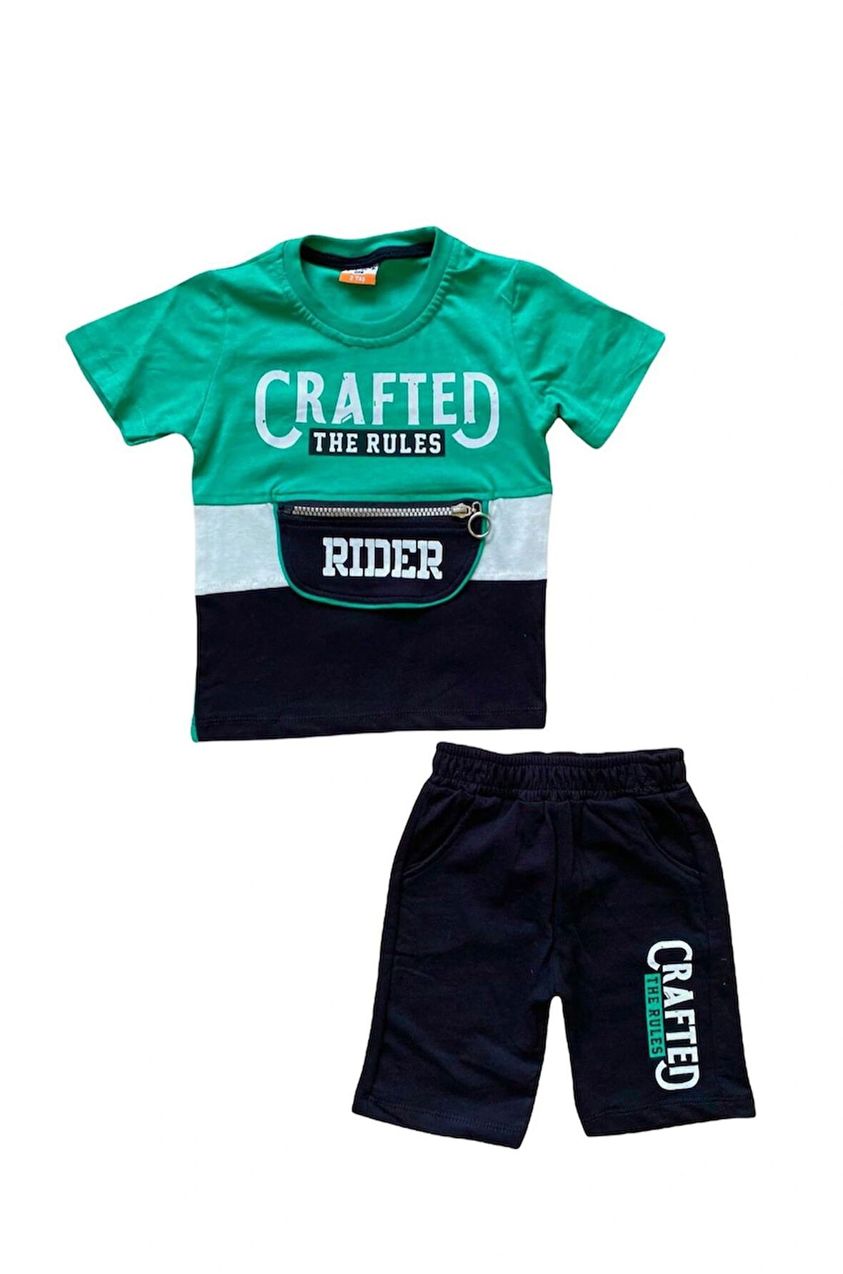 Yeşil Fermuar Detaylı Erkek Çocuk Yazlık Ikili Takım