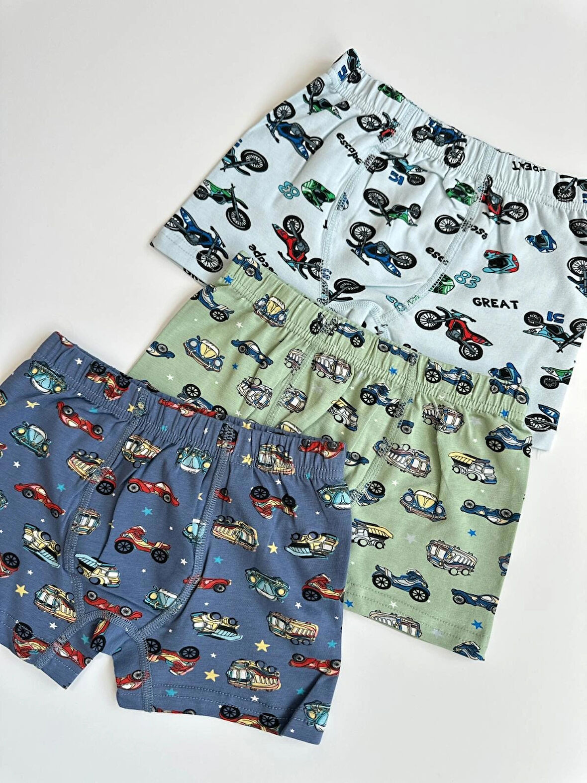 Erkek Çocuk 3'lü Araba Desenli Pamuklu Boxer Seti