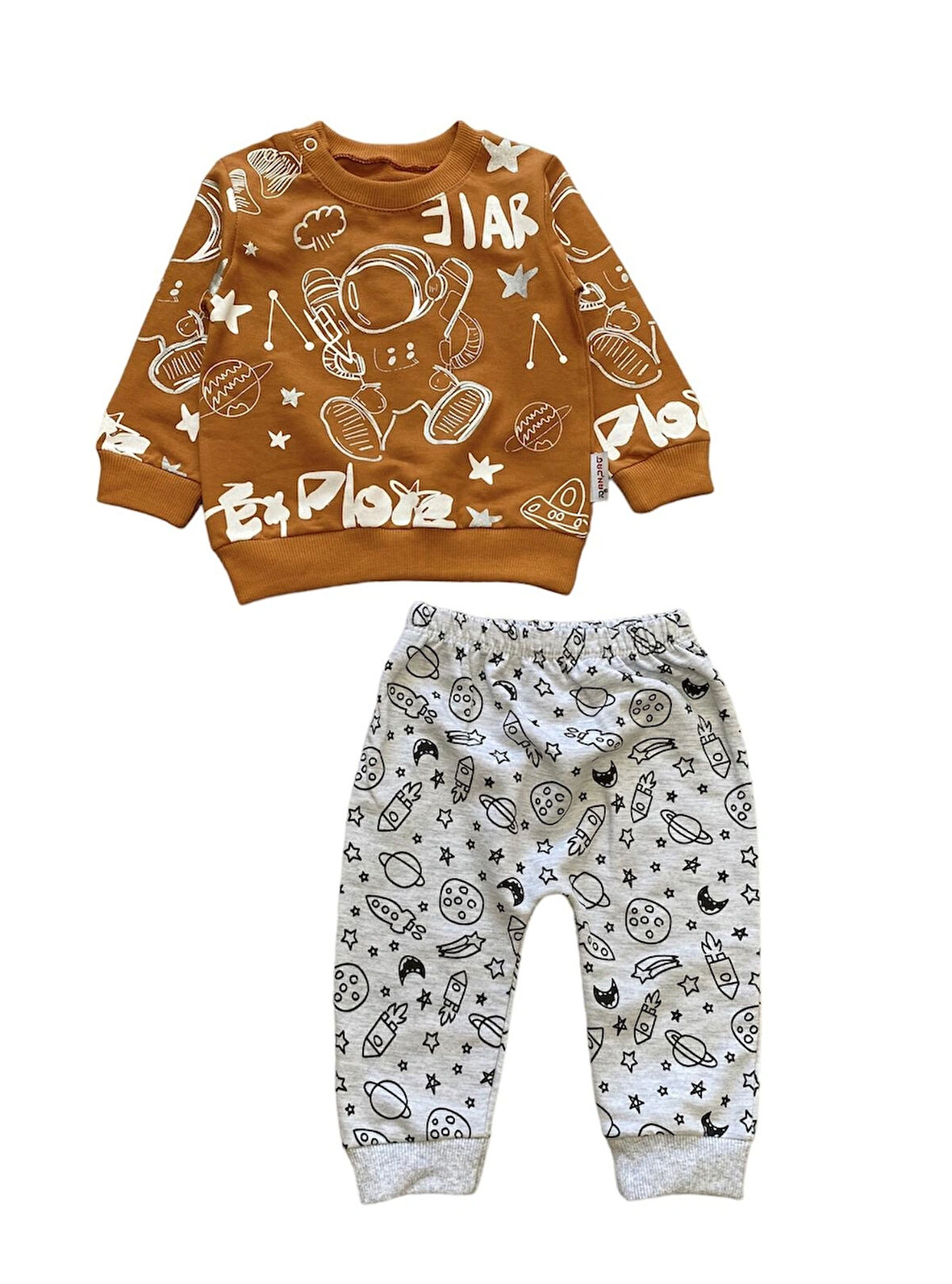 Tarçın Desenli Erkek Bebek İkili Takım