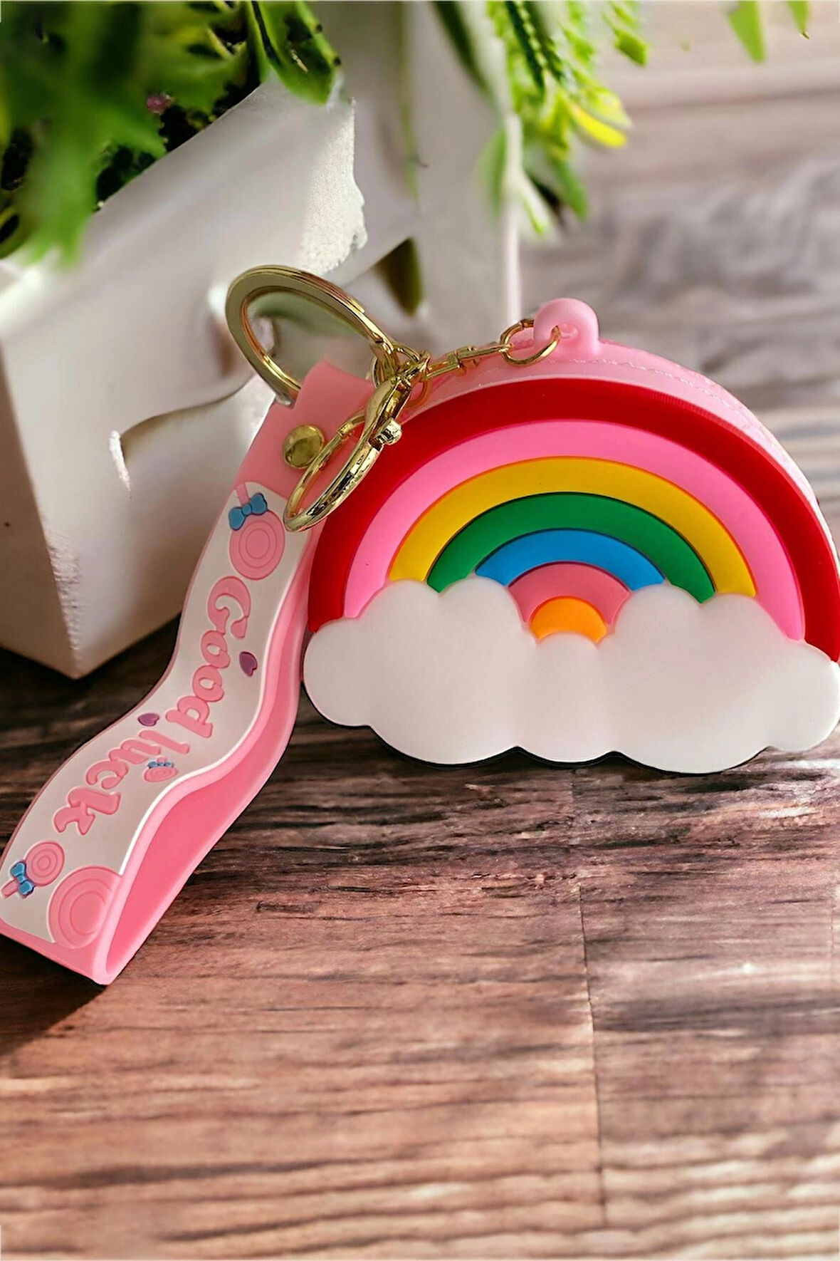 Pembe Renk Gökkuşağı Figürlü Kız Çocuk Cüzdan - Anahtarlık