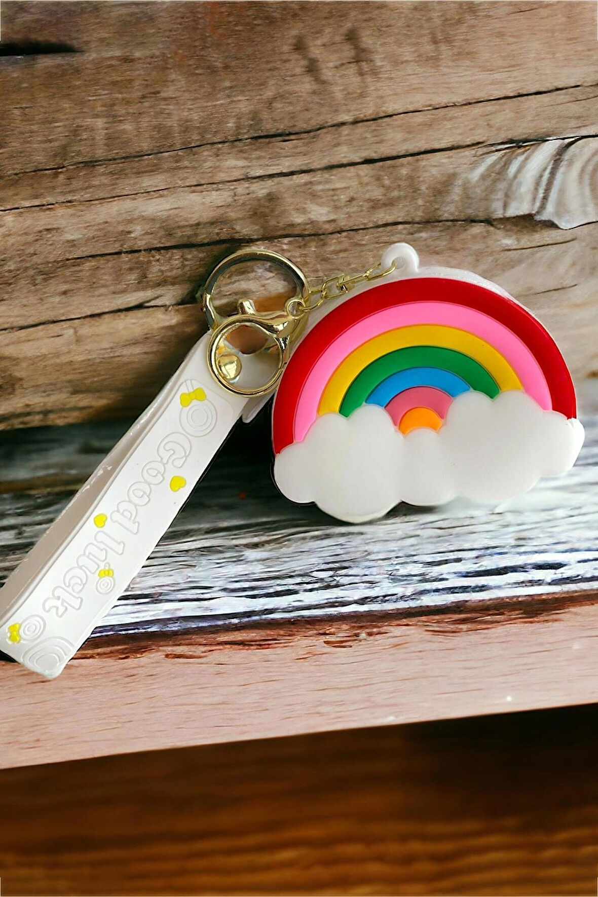 Beyaz Renk Gökkuşağı Figürlü Kız Çocuk Cüzdan - Anahtarlık