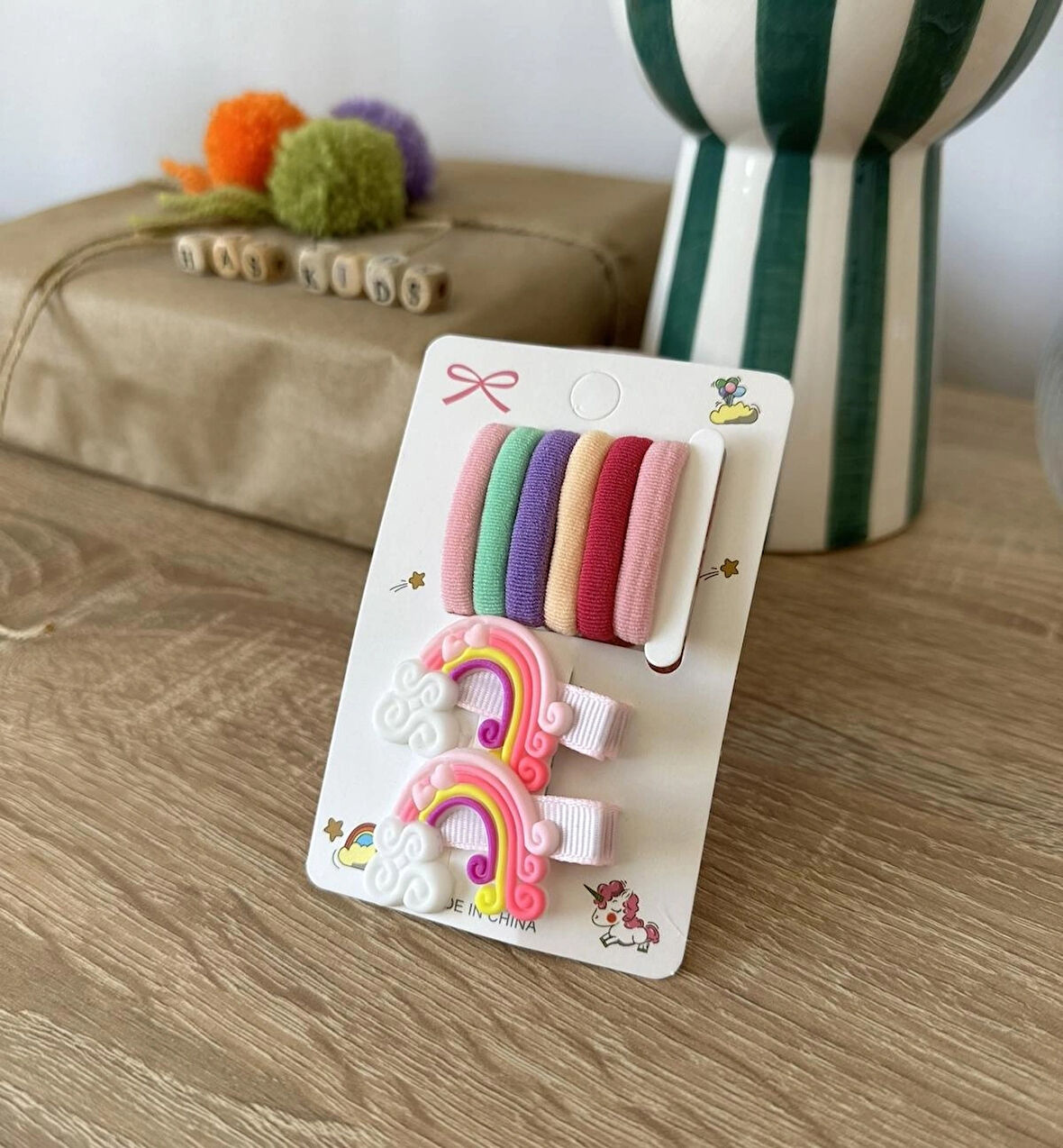 Gökkuşaklı Lastik Kız Çocuk Toka Seti - Pembe